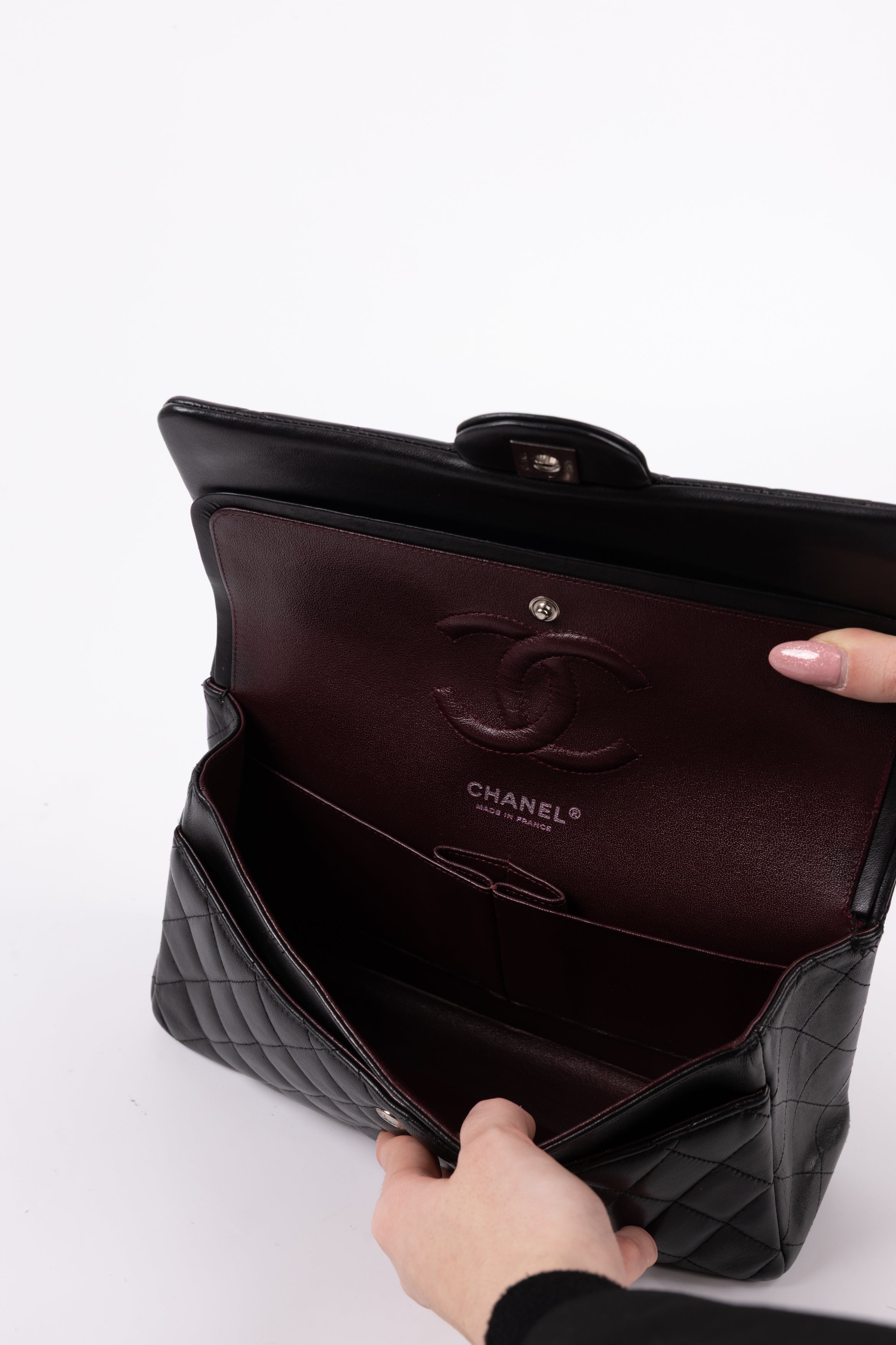 Chanel 25 classic double flap nera/argento lambskin