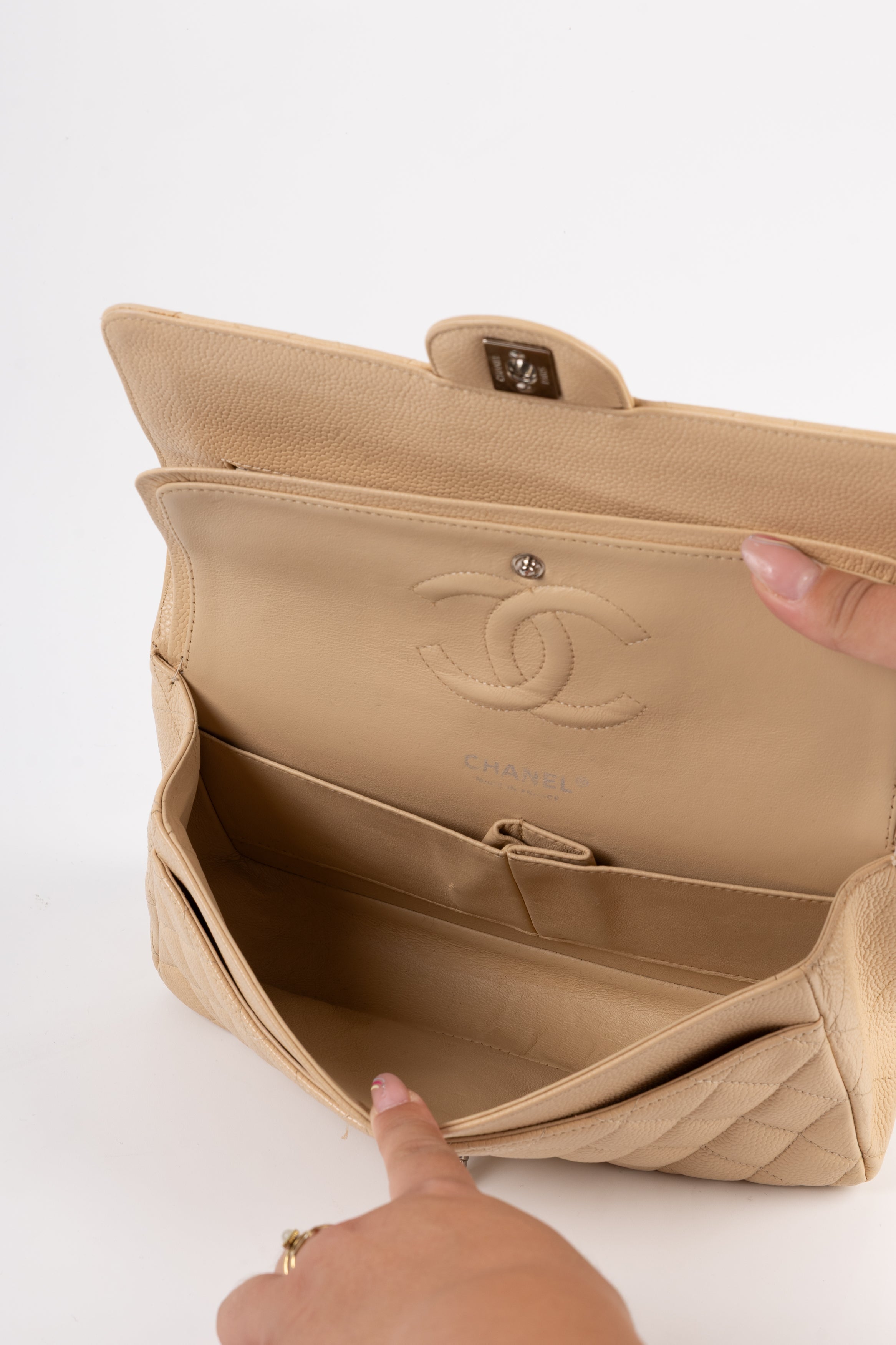 Chanel Classica Timeless Double Flap Beige/Argento