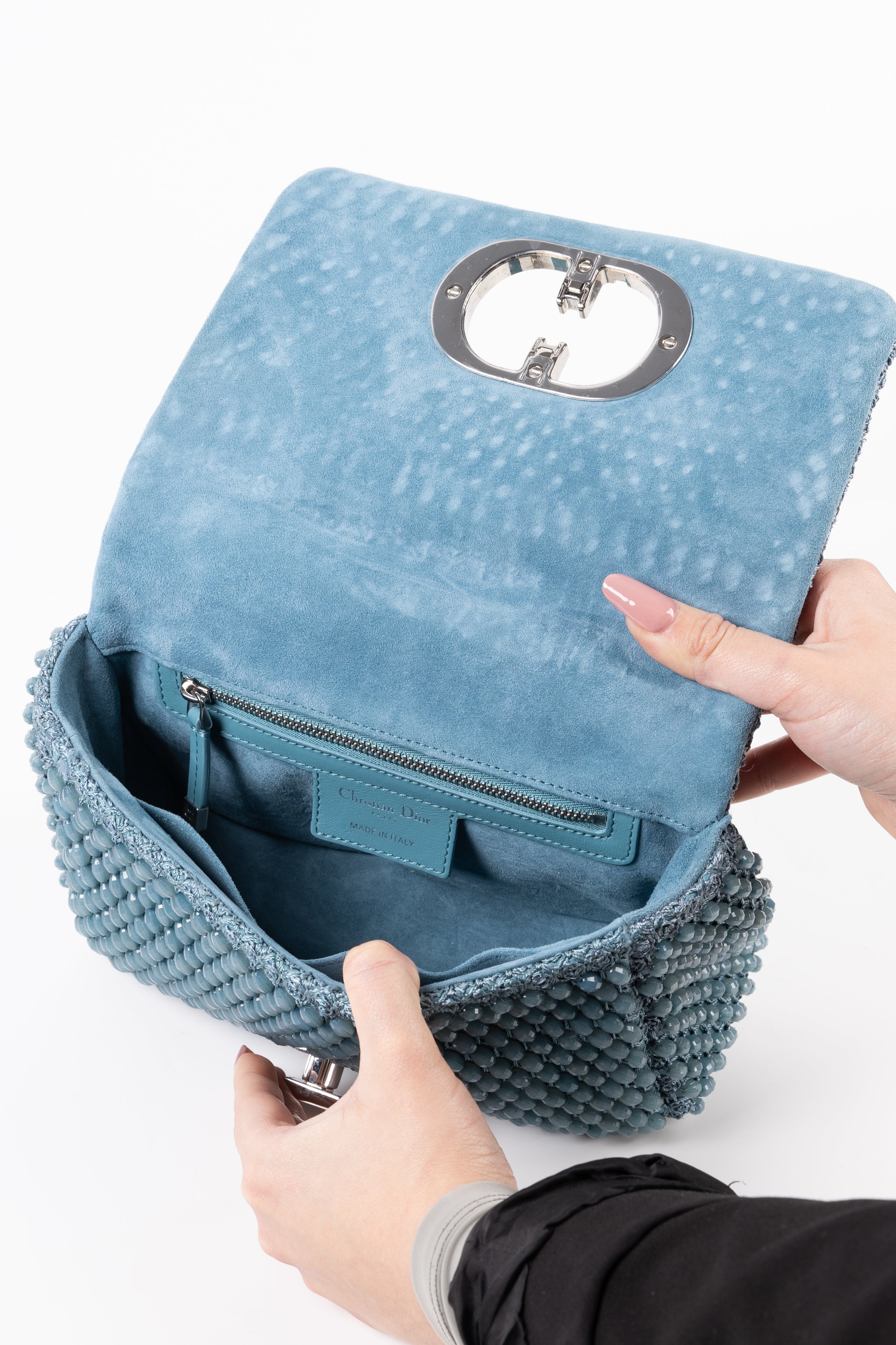 Dior Borsa a Tracolla Caro Con Perline Azzurra