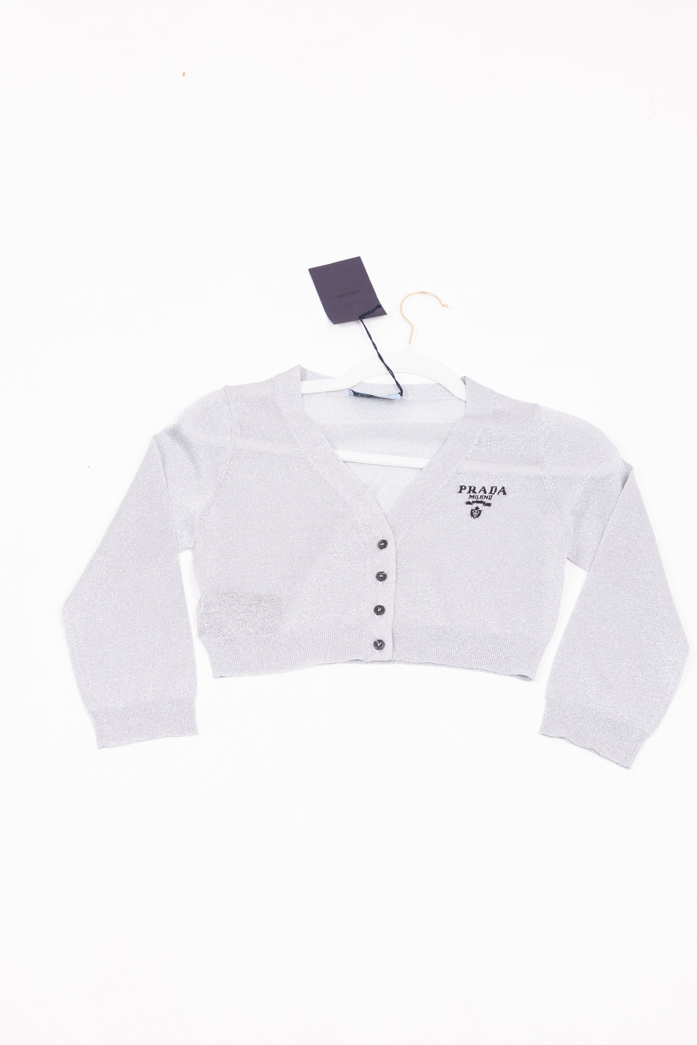 PRADA CARDIGAN ARGENTO LAMINATO