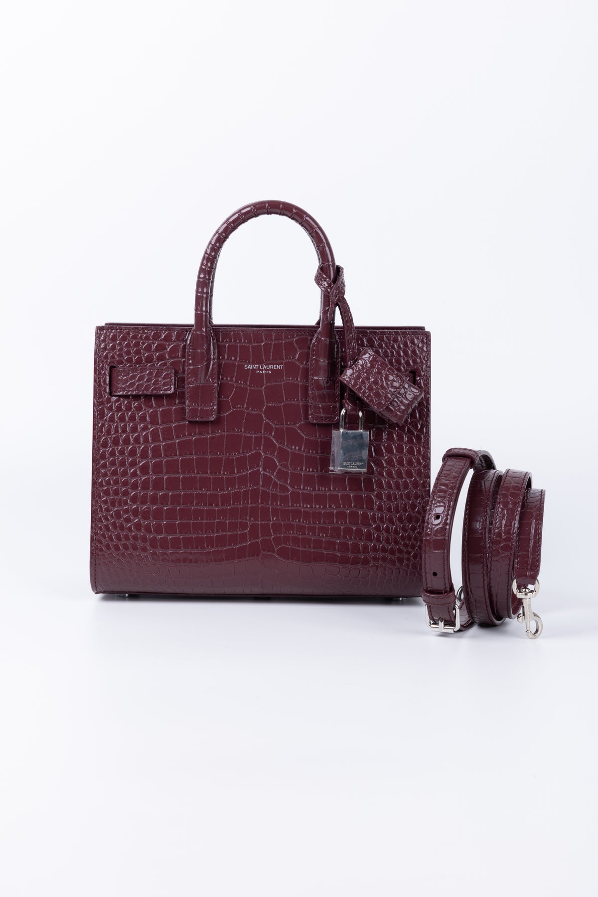 SAINT LAURENT SAC DE JOUR NANO BORDEAUX COCCO