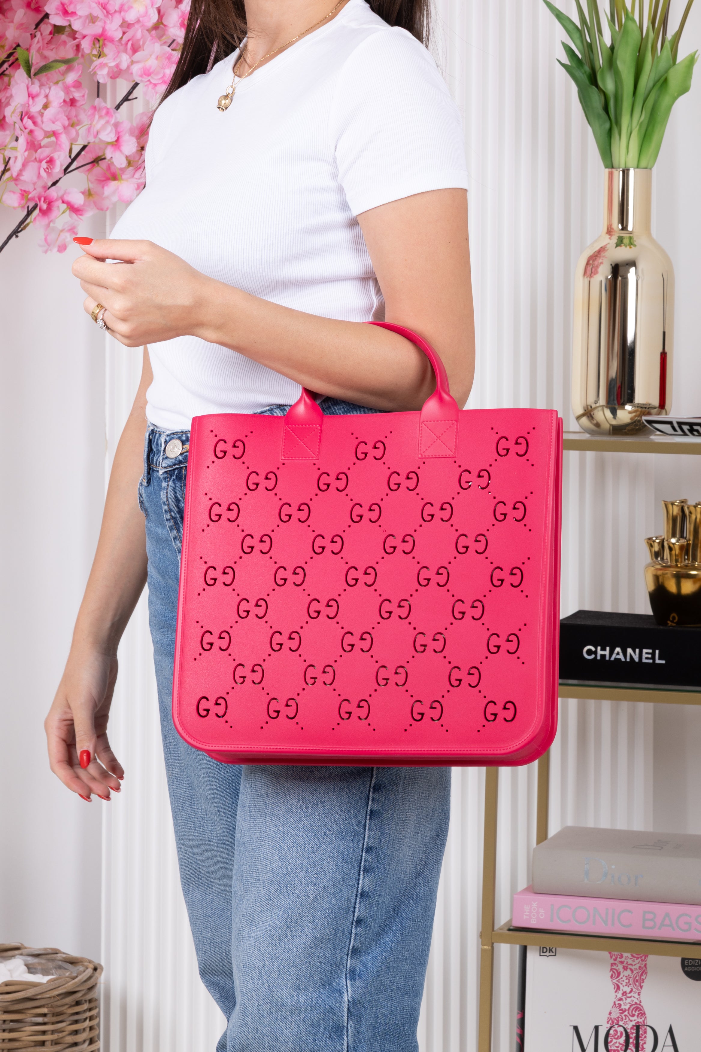 GUCCI TOTE BAG ROSA IN GOMMA