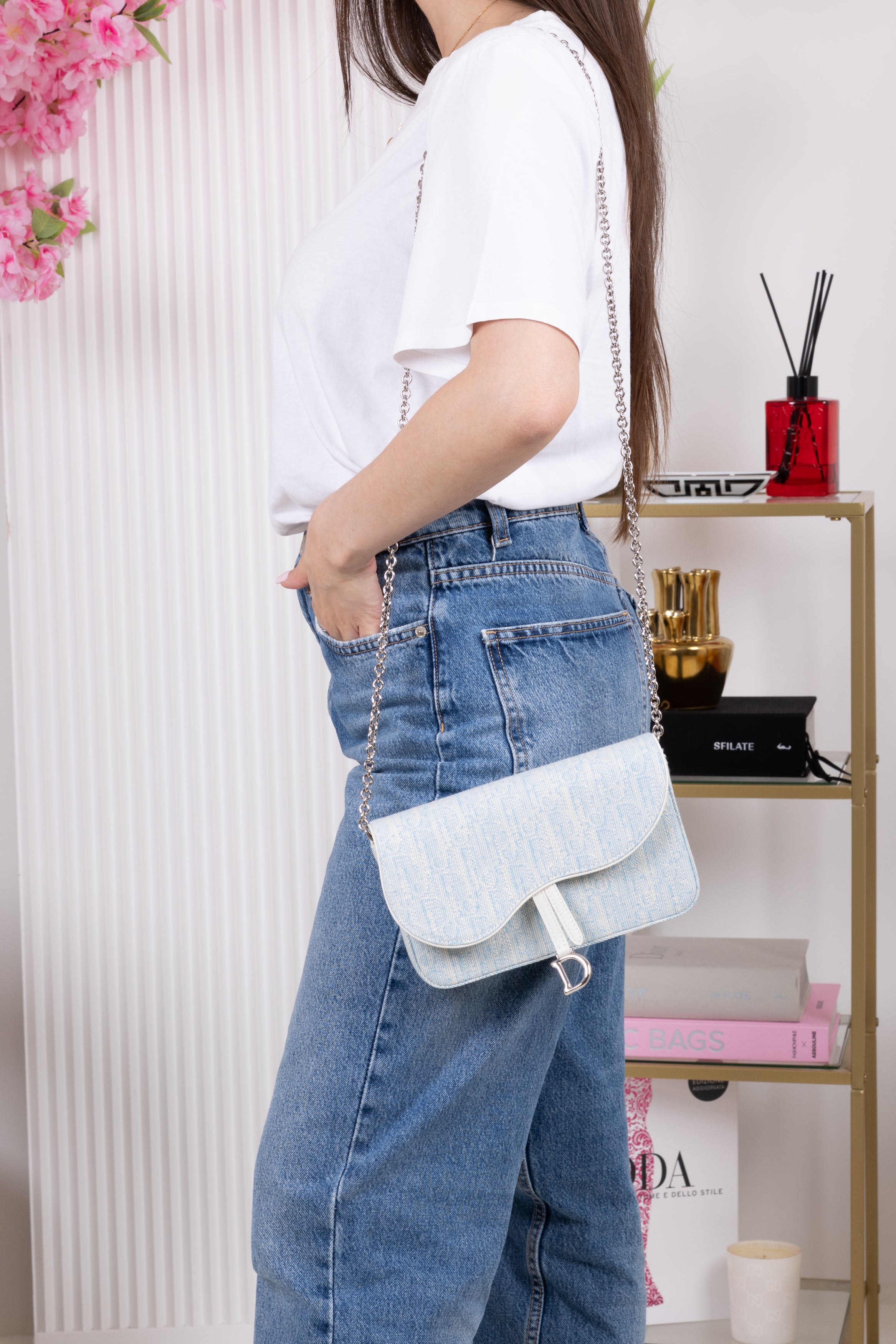 DIOR POCHETTE SADDLE azzurra/ bianca