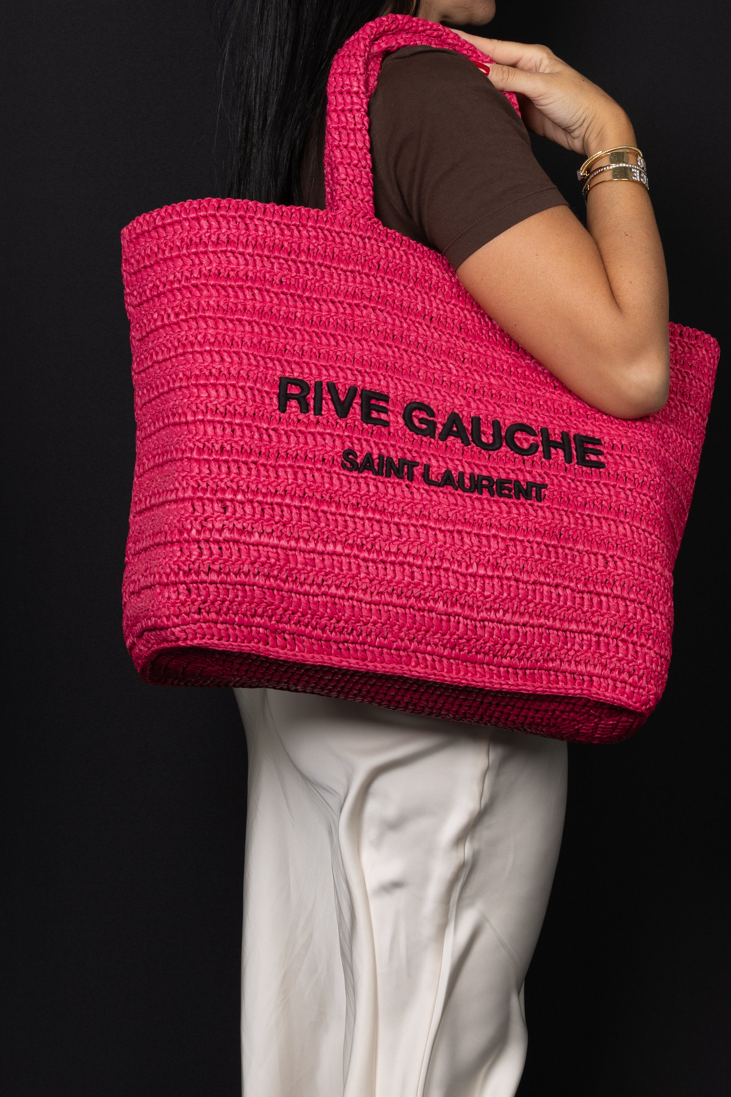 saint laurent rive gauche in rafia fucsia