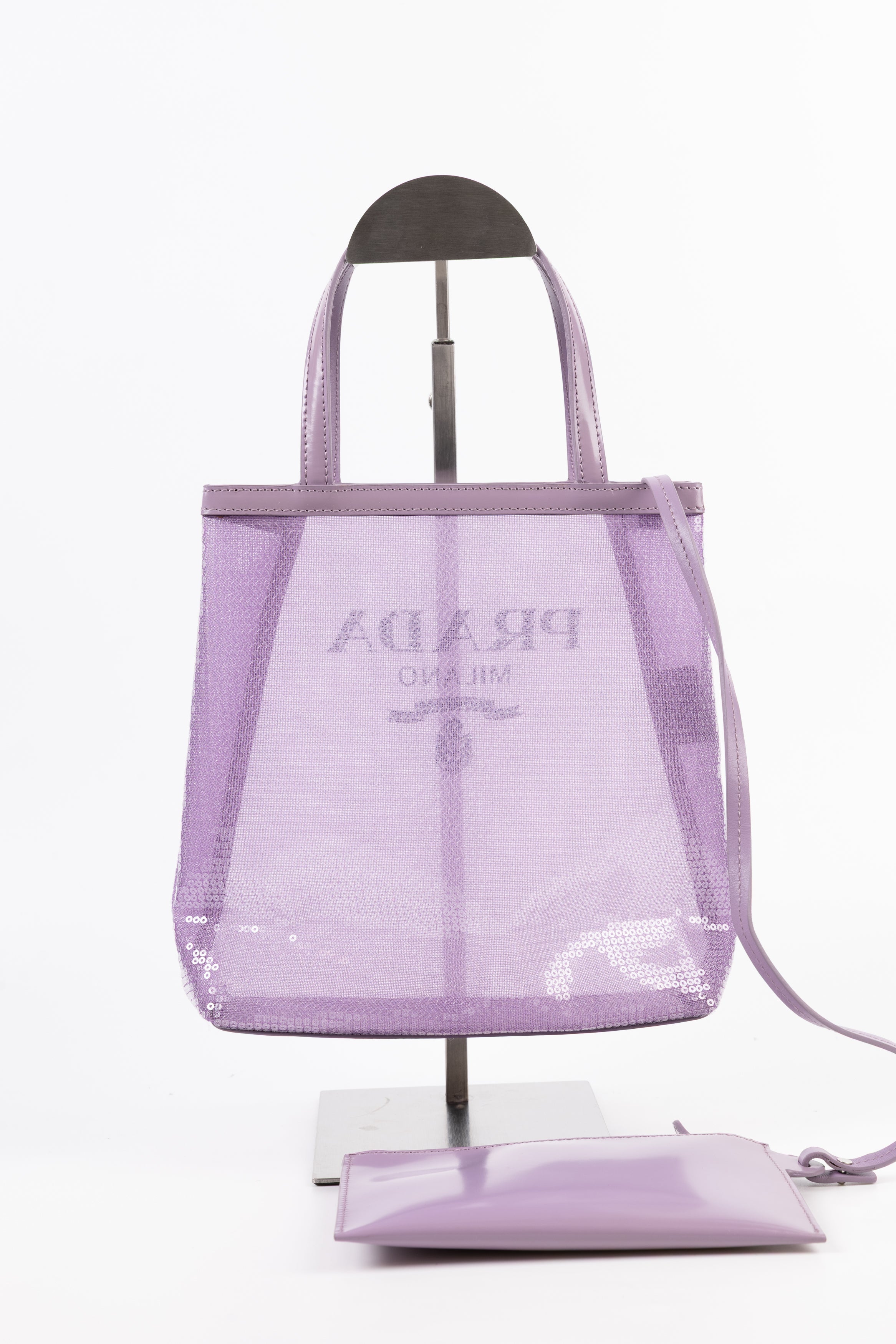Prada Mini Shopper in Rete Viola con Paillettes