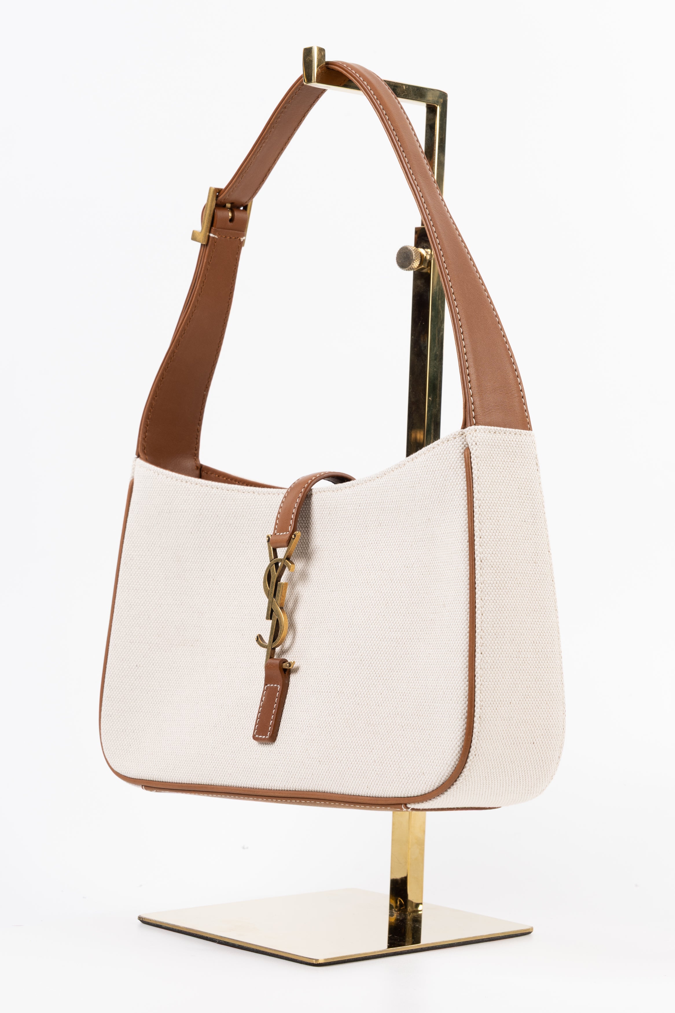Saint Laurent Le 5 à 7 in tela Bianca/cuoio