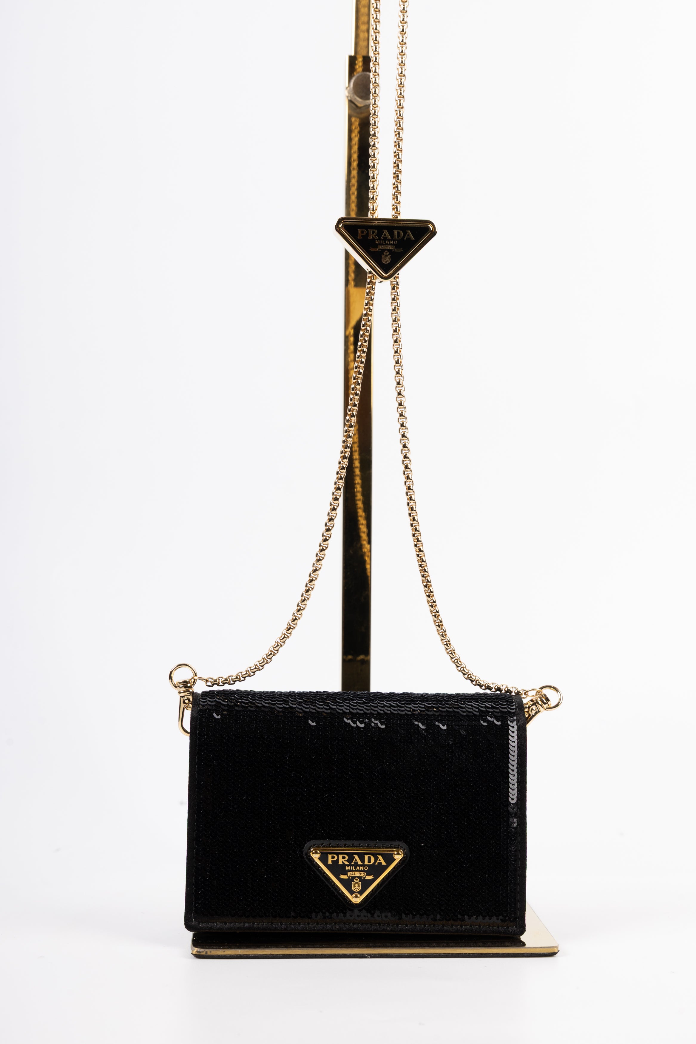 prada portacarte paillettes con tracolla