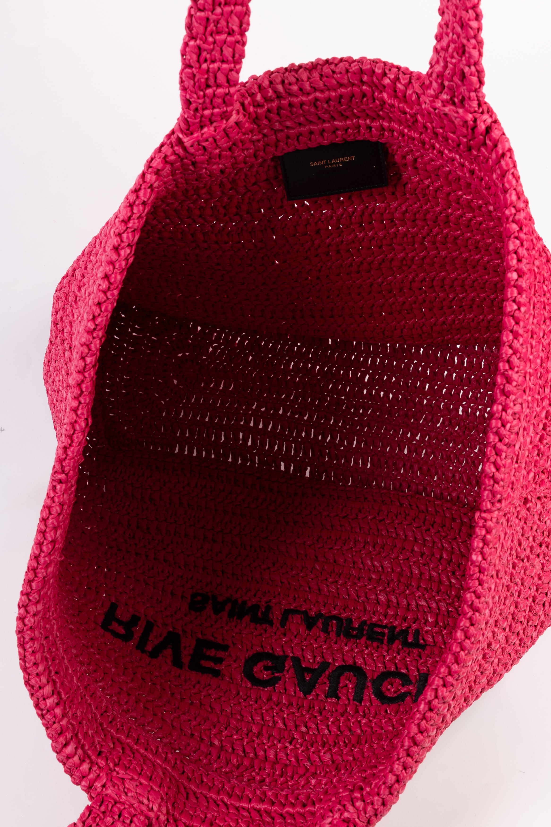 saint laurent rive gauche in rafia fucsia