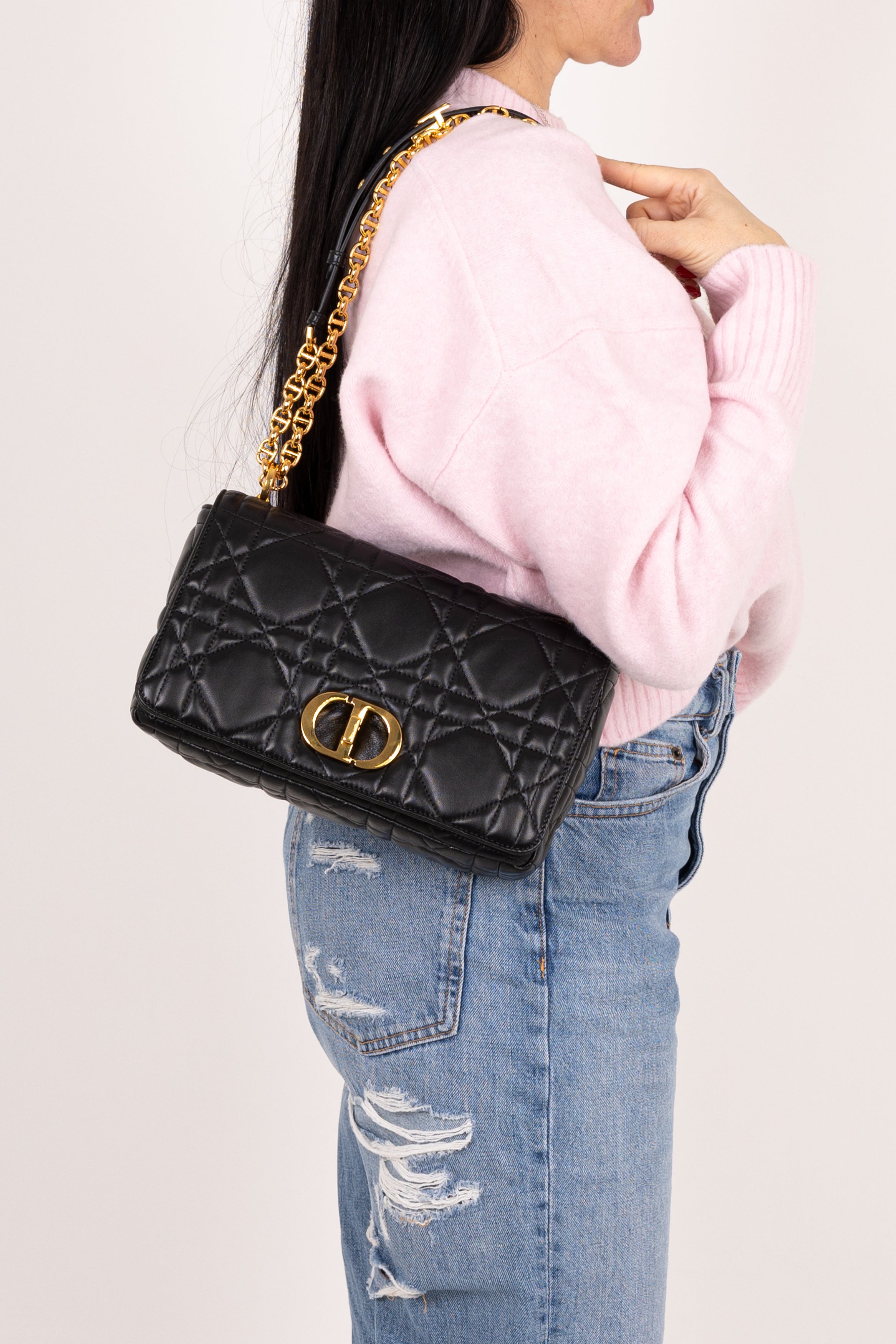 Dior Caro Media In Pelle Nera