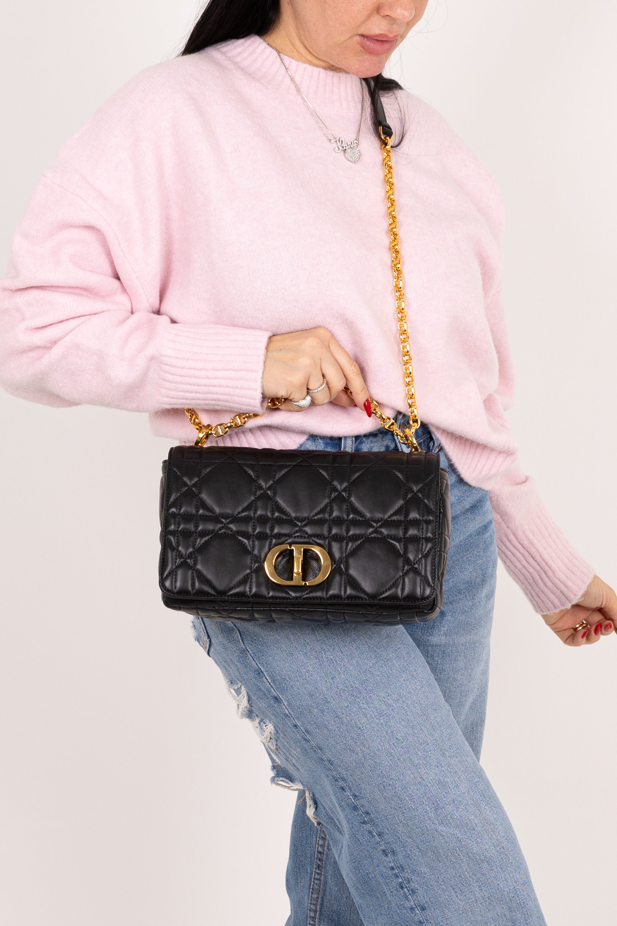 Dior Caro Media In Pelle Nera