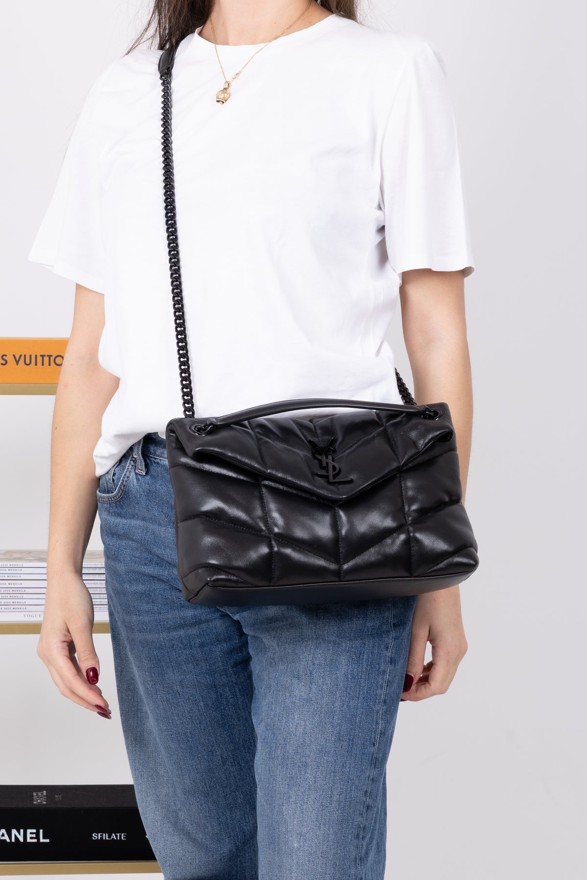 SAINT LAURENT LOU LOU PUFFER SMALL NERA