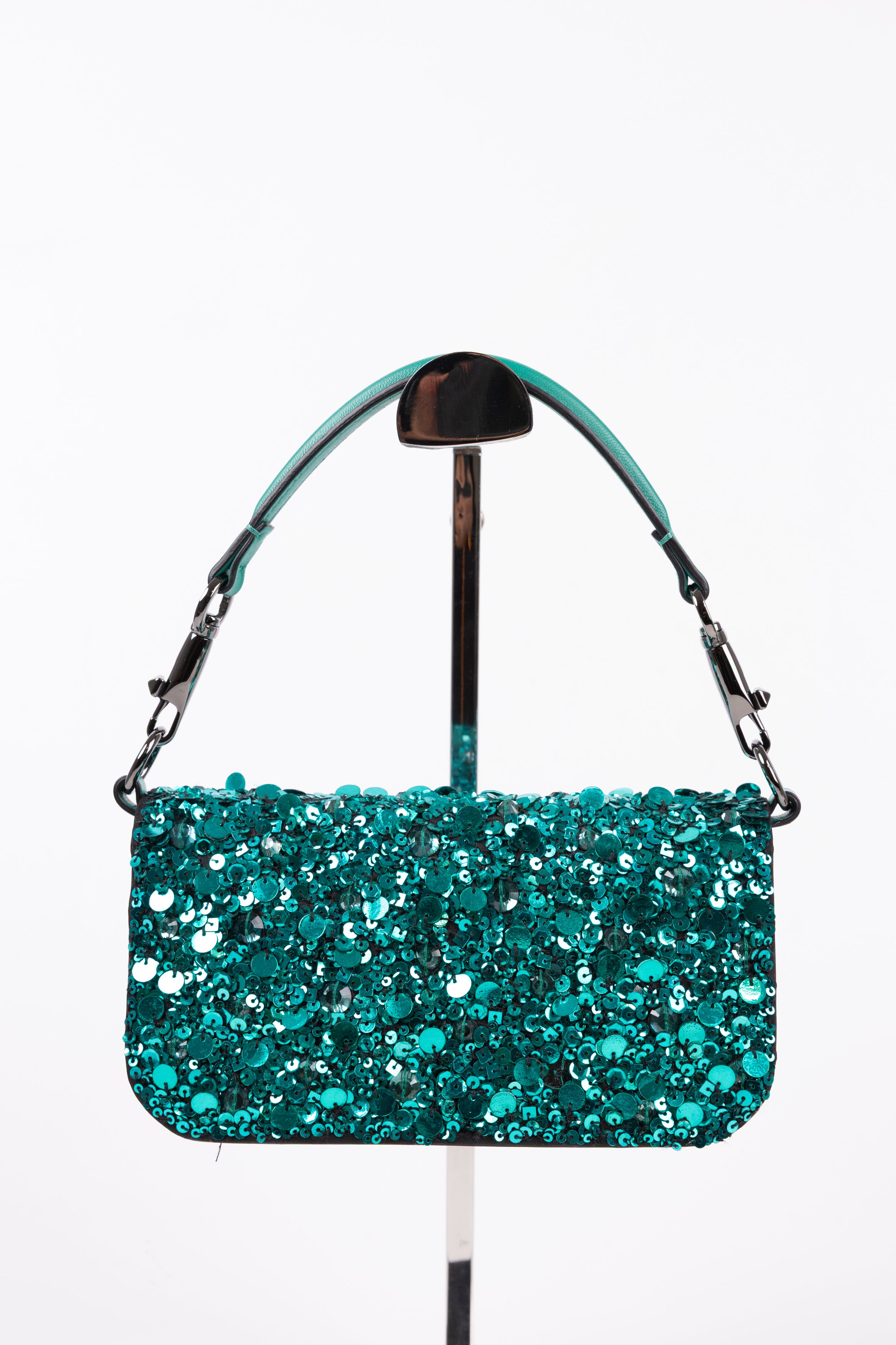 Valentino Locò Piccola in pelle con paillettes Verde Smeraldo