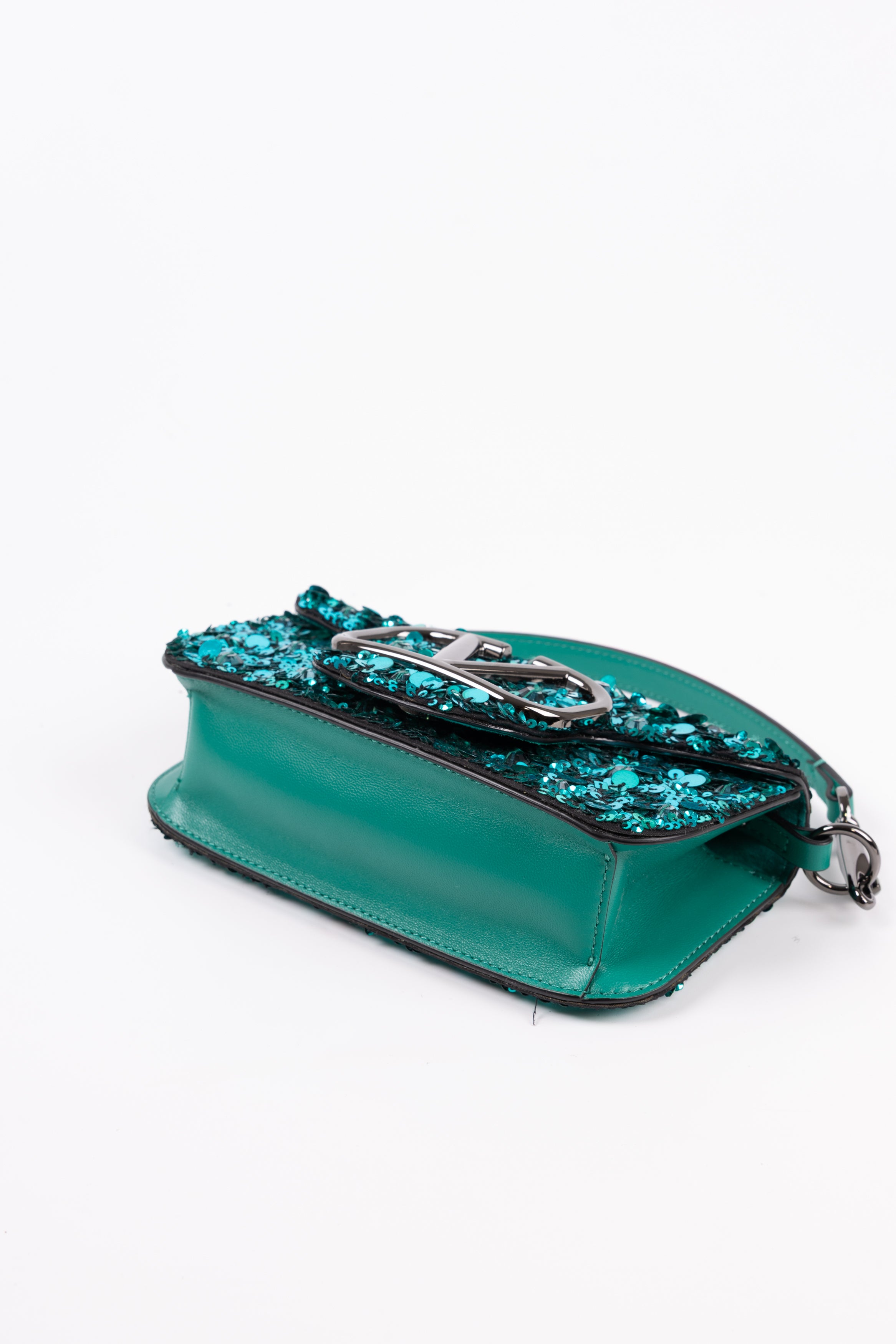 Valentino Locò Piccola in pelle con paillettes Verde Smeraldo