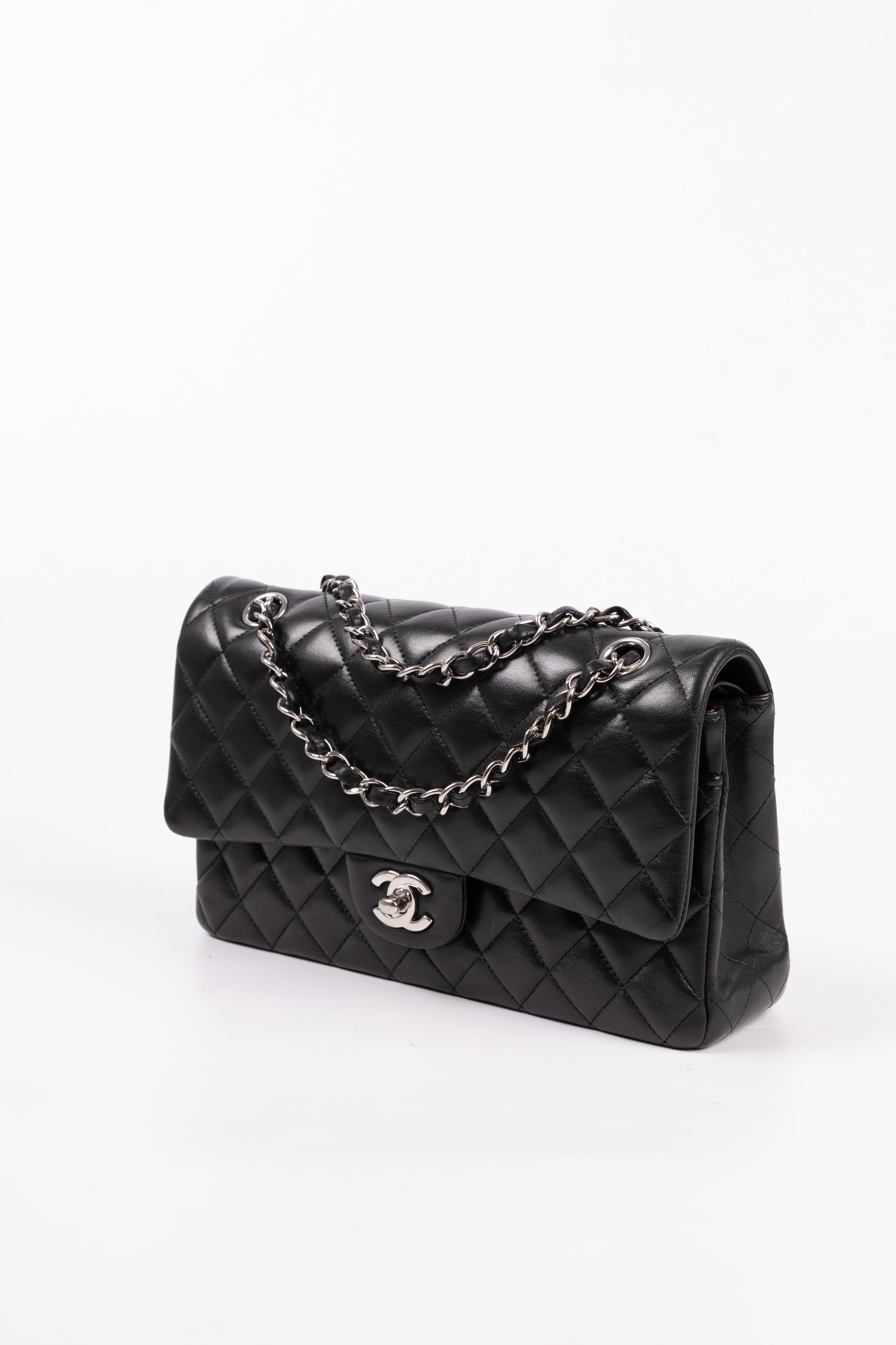 Chanel 25 classic double flap nera/argento lambskin