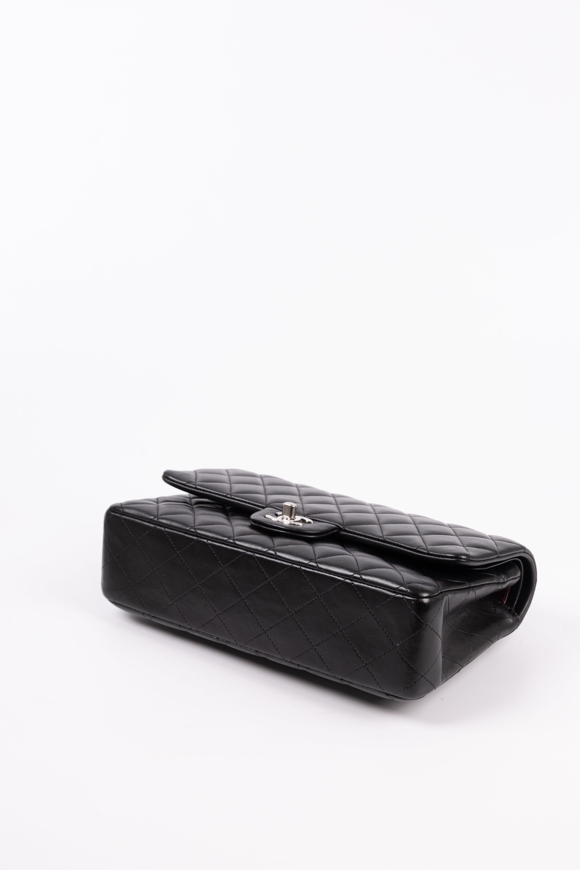 Chanel 25 classic double flap nera/argento lambskin