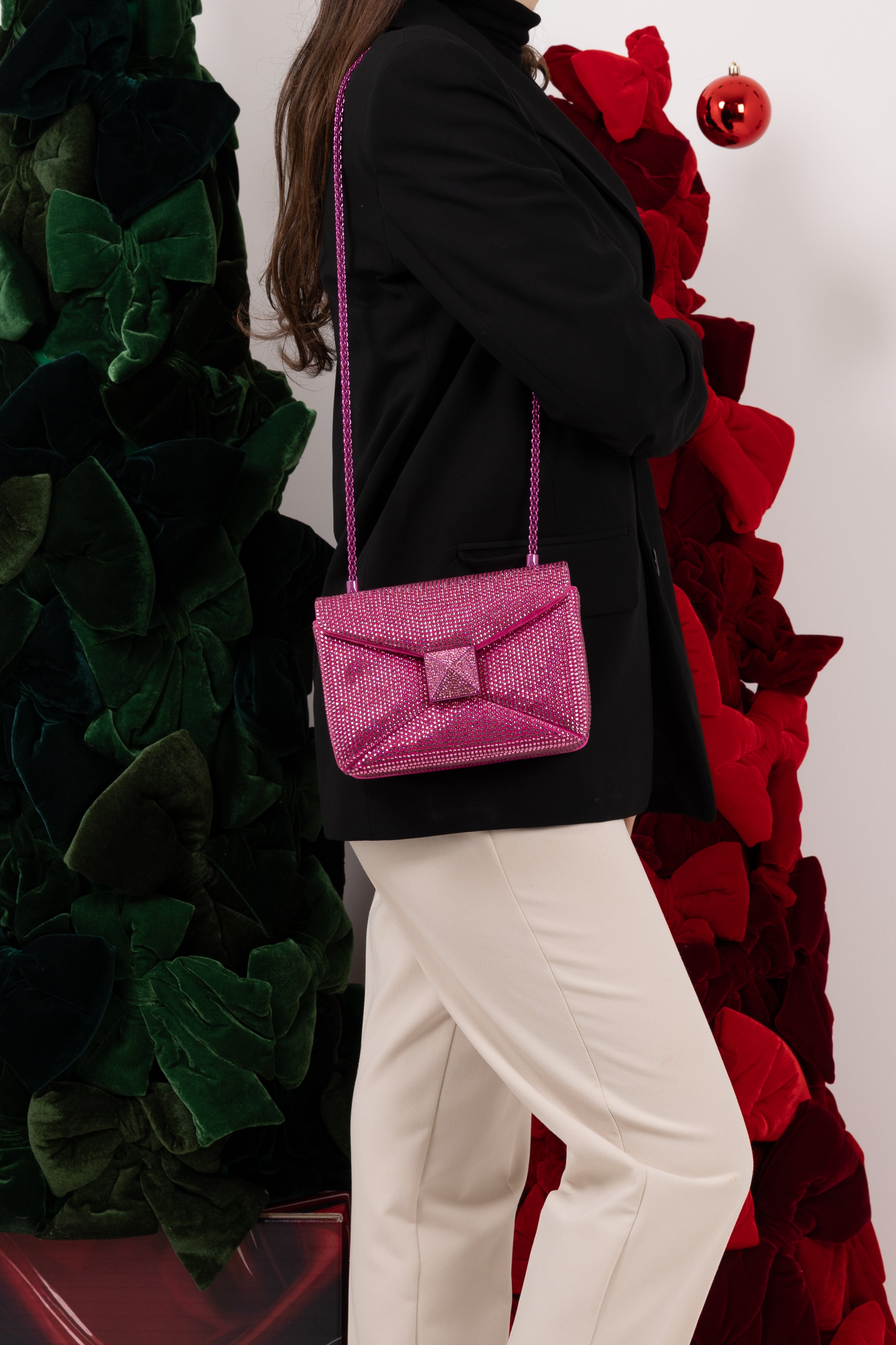 Valentino One stud piccola con Brillantini Fucsia