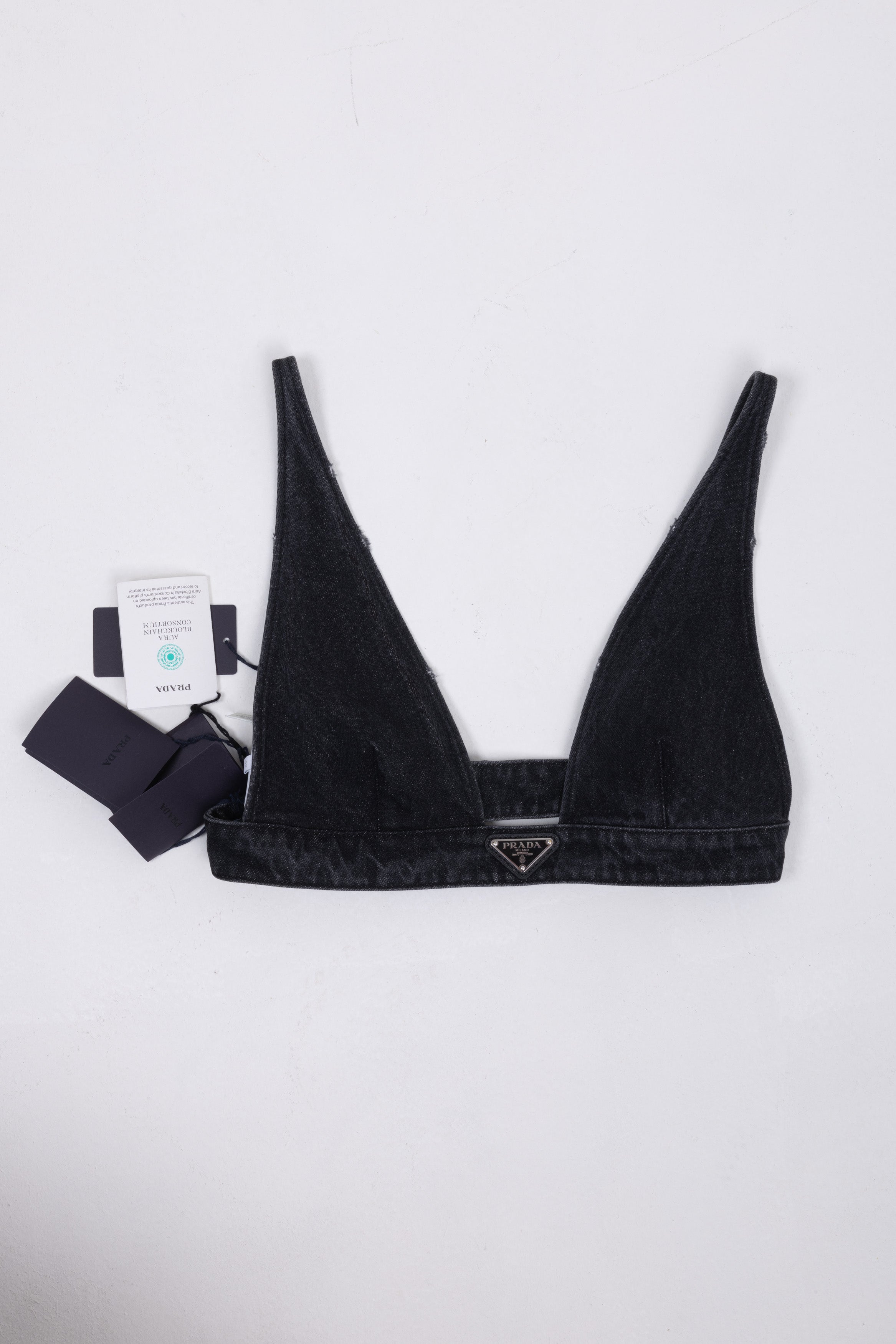 PRADA TOP BRALETTE IN JEANS NERO