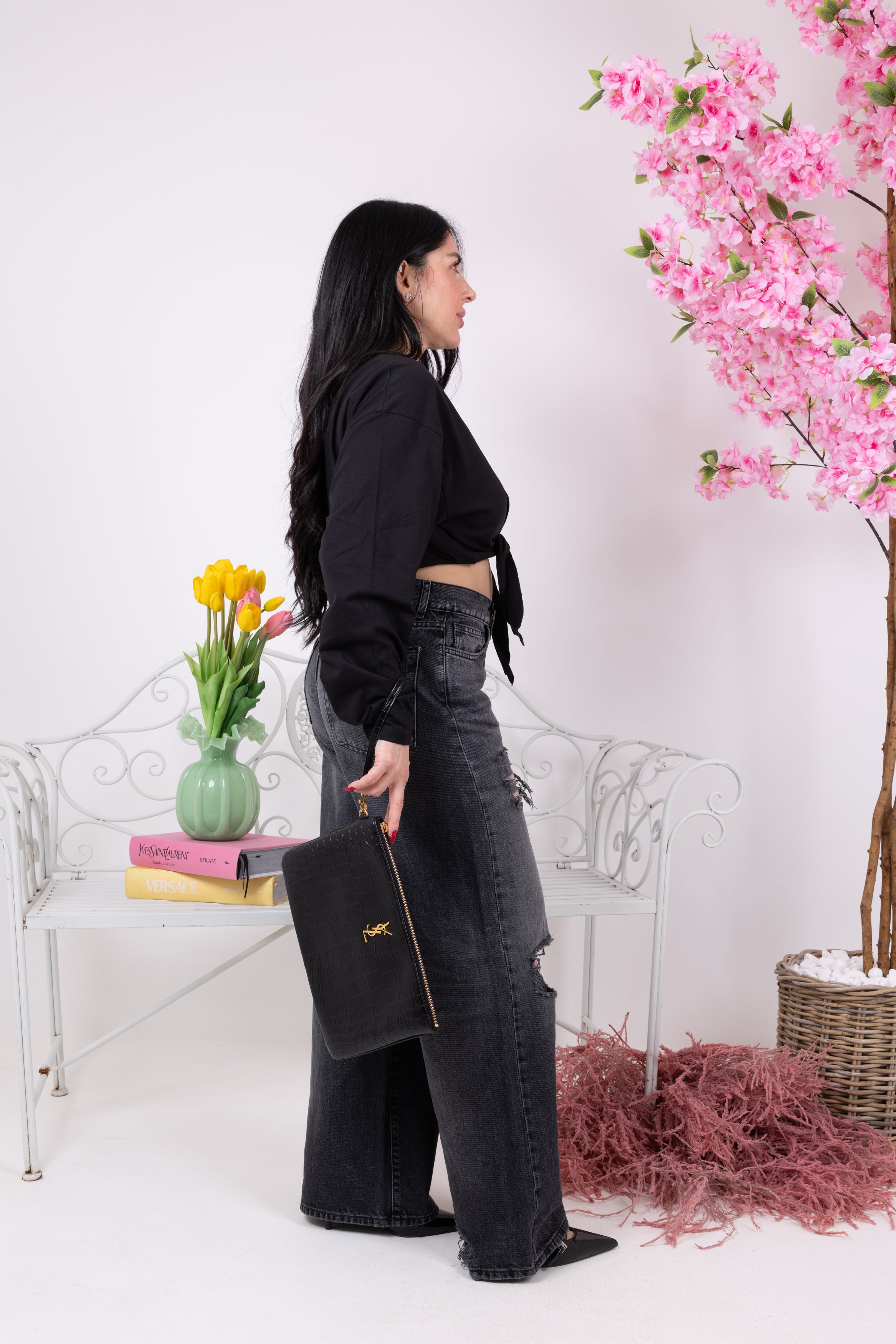 SAINT LAURENT POCHETTE NERA IN COCCO