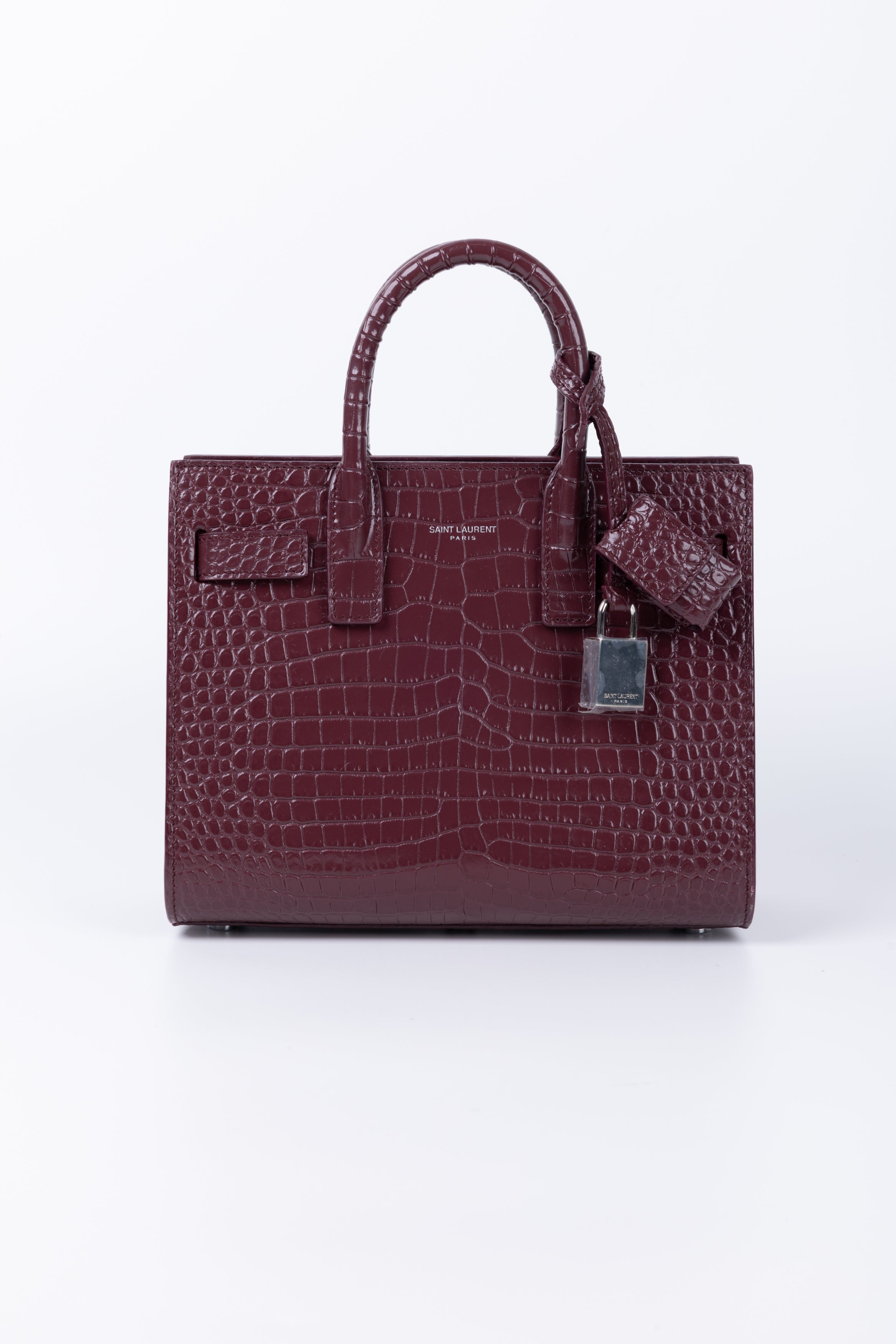 SAINT LAURENT SAC DE JOUR NANO BORDEAUX COCCO