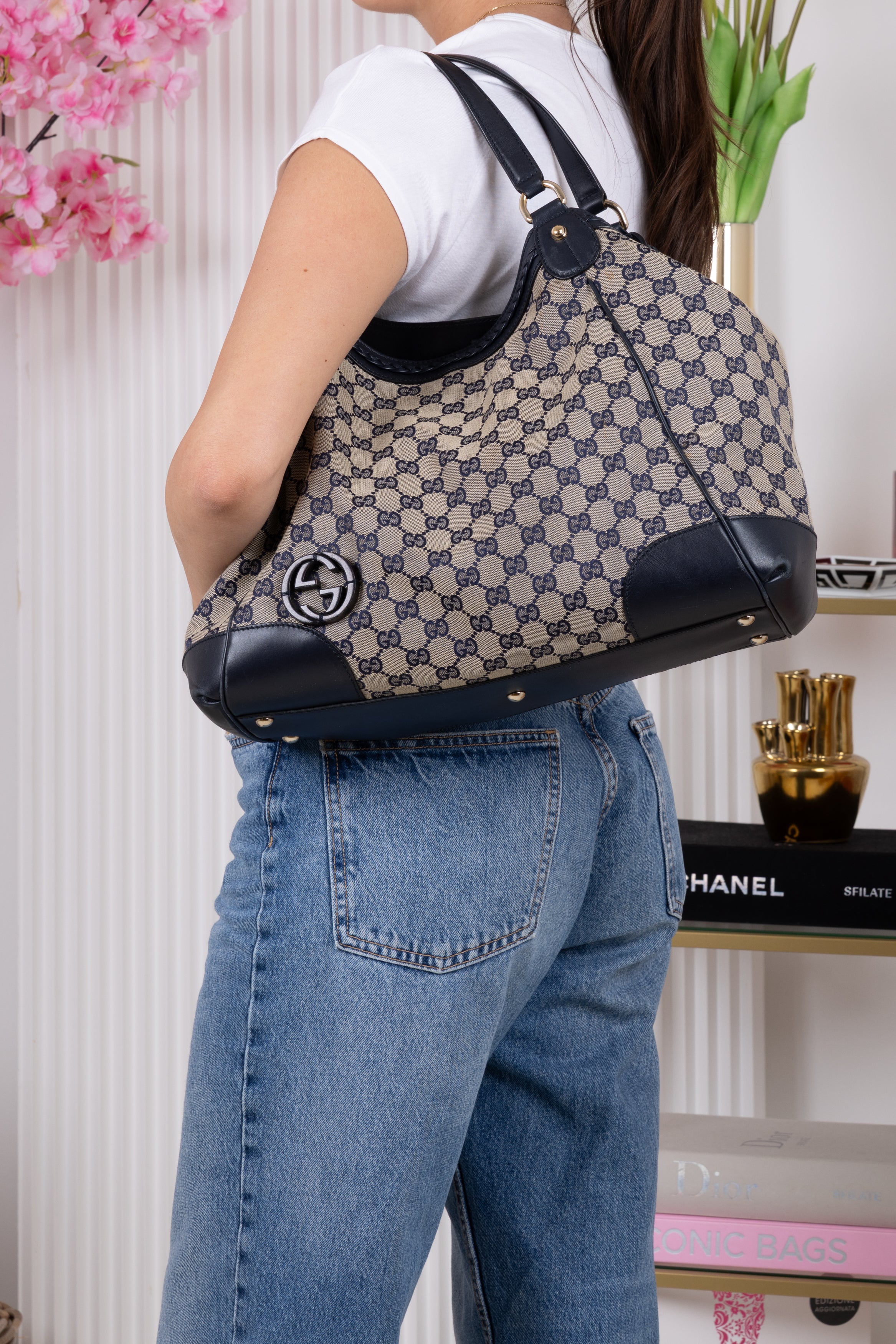 GUCCI BORSA A MANO SUKEY BLU NAY IN TESSUTO GG