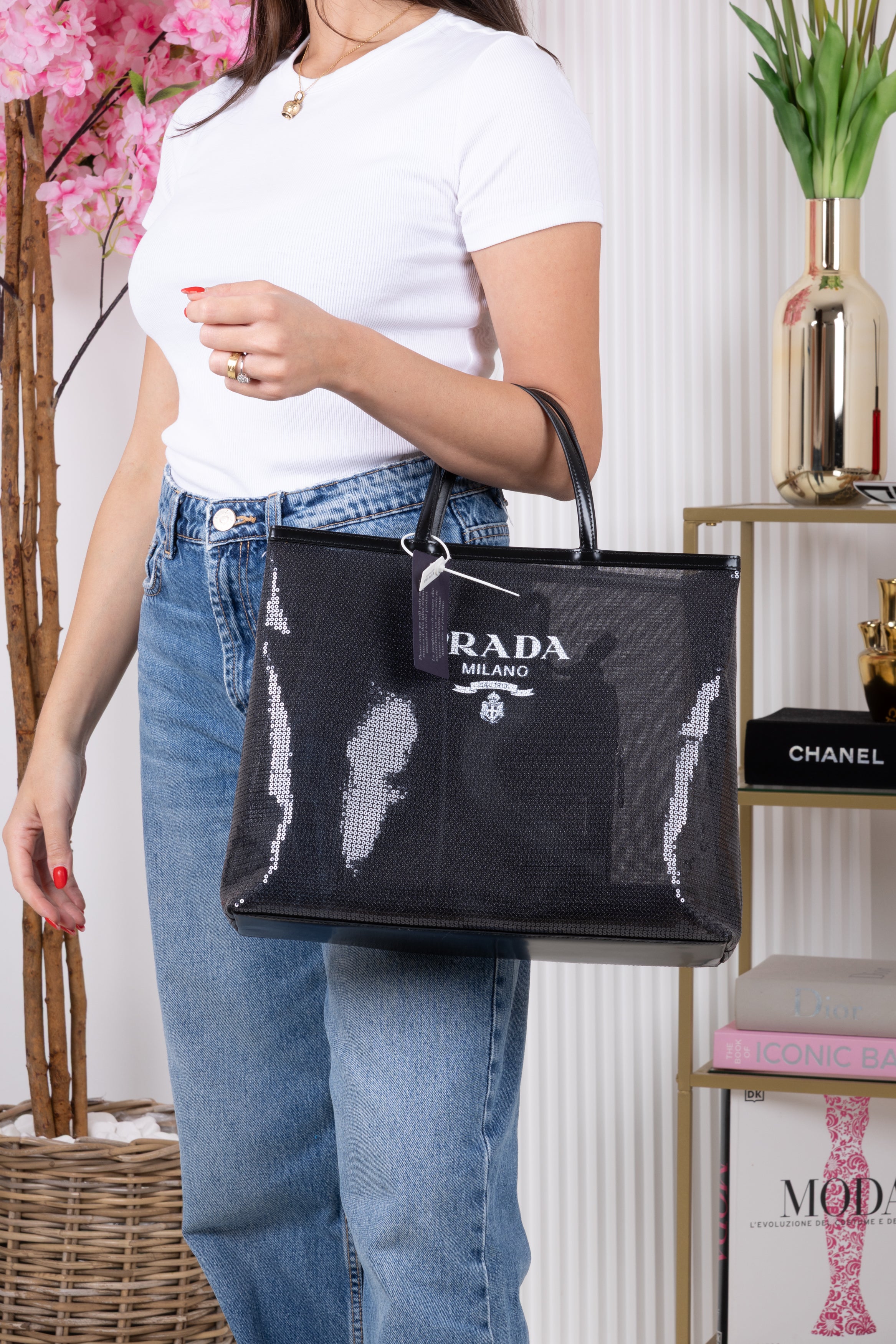 PRADA TOTE BAG PAILLETS NERA