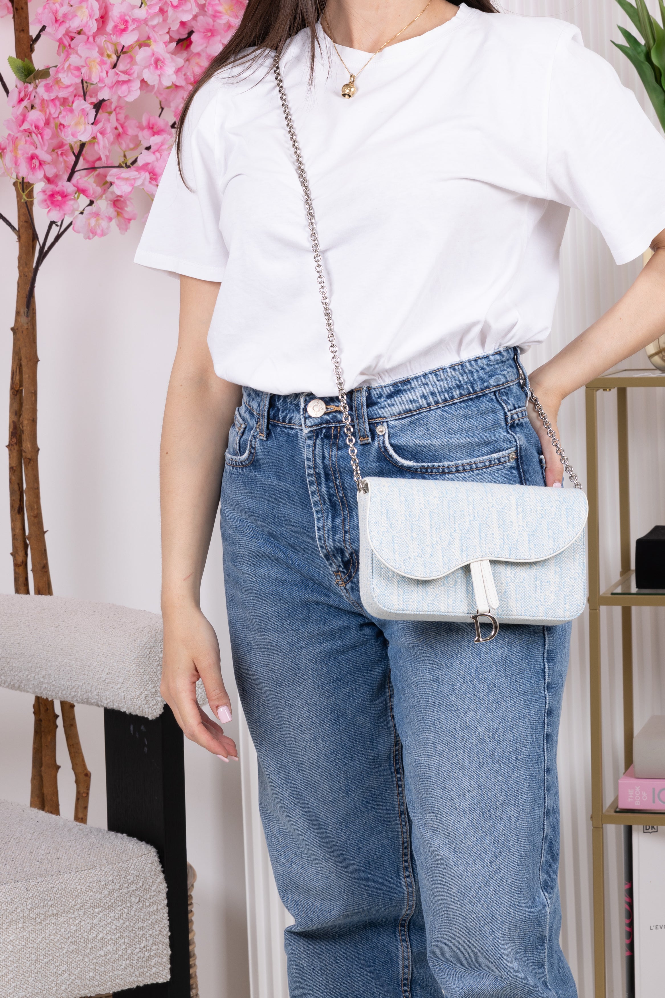 DIOR POCHETTE SADDLE azzurra/ bianca