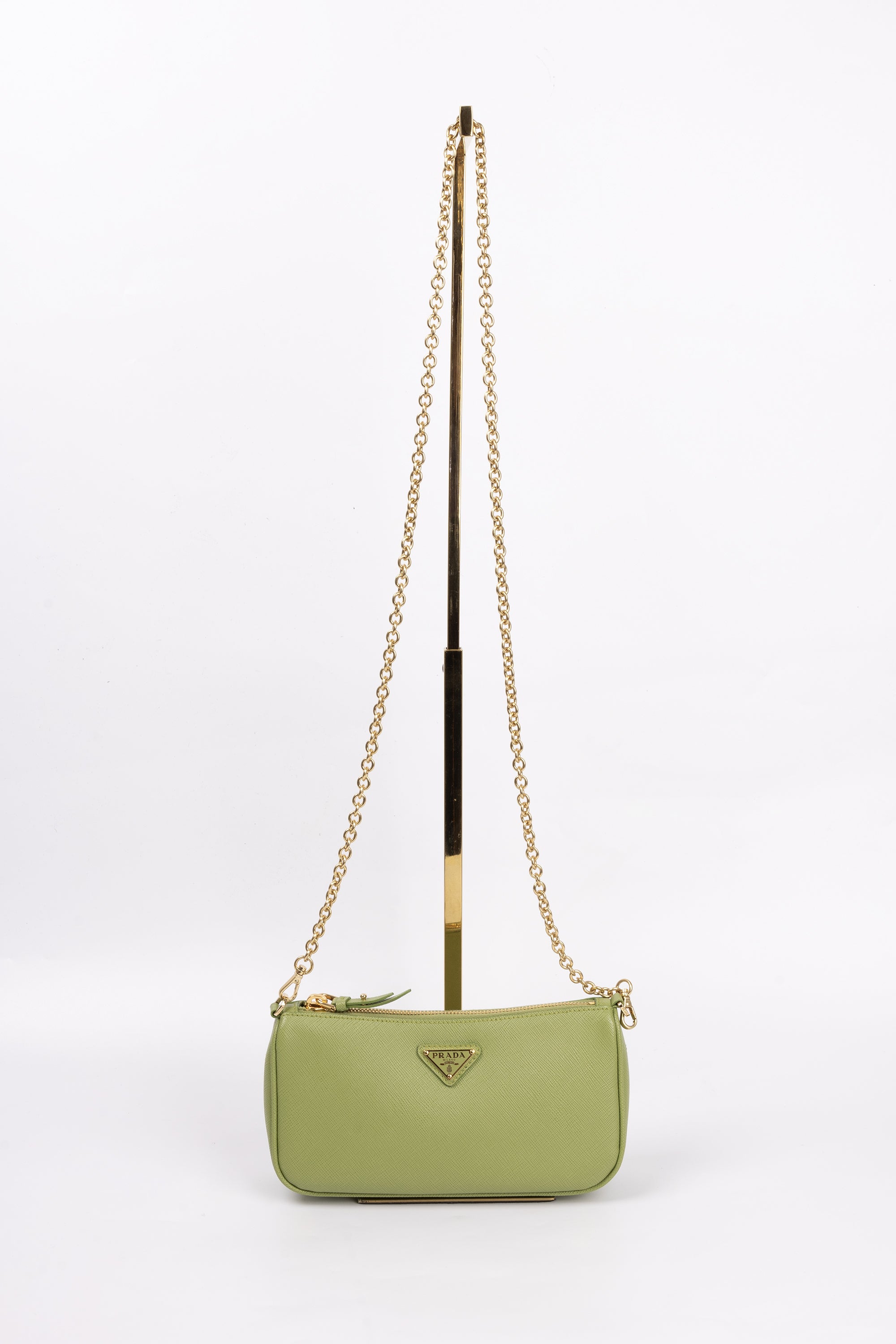 Prada Borsa a spalla in pelle spazzolata verde pistacchio