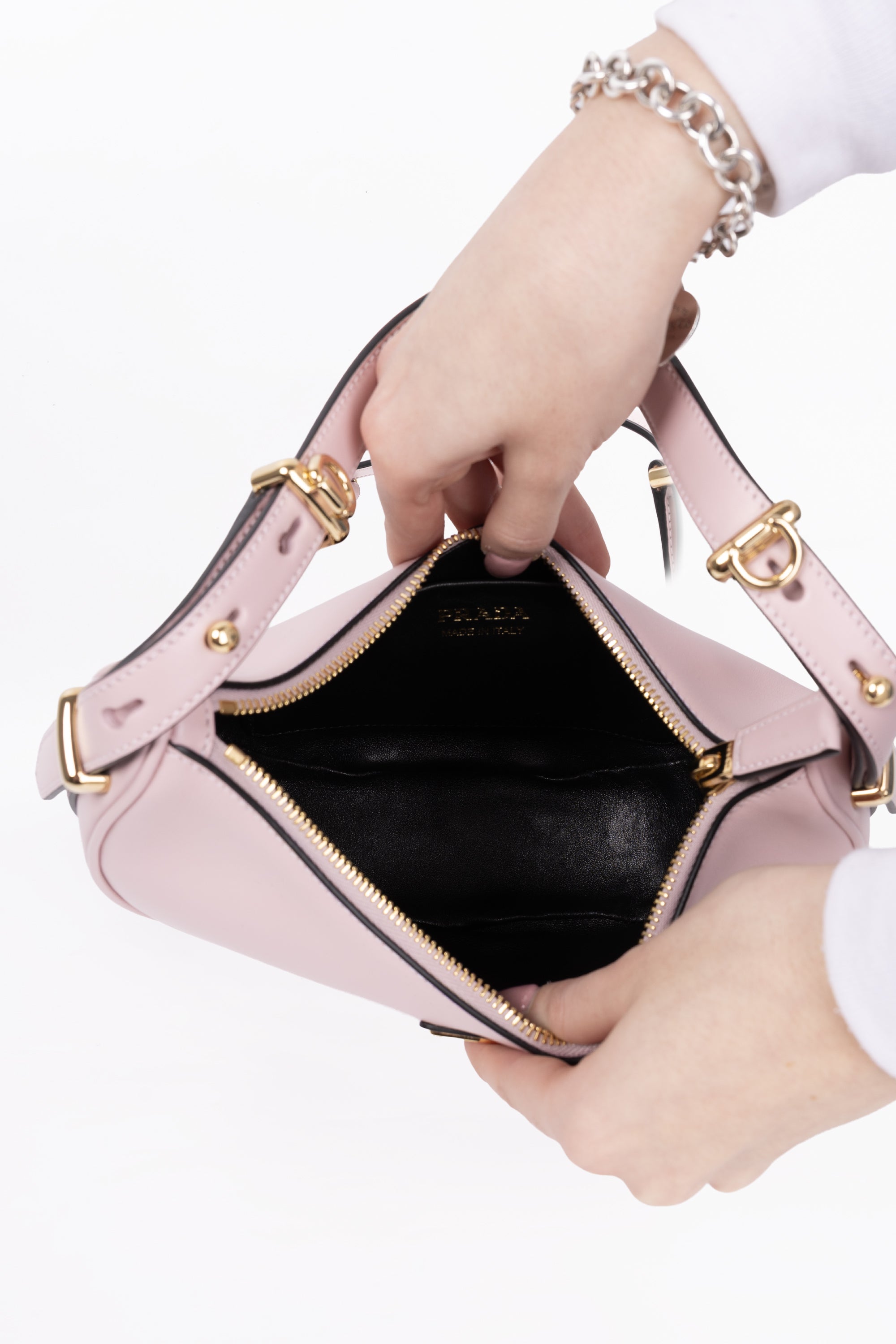 Prada Borsa a Spalla Arqué in pelle rosa