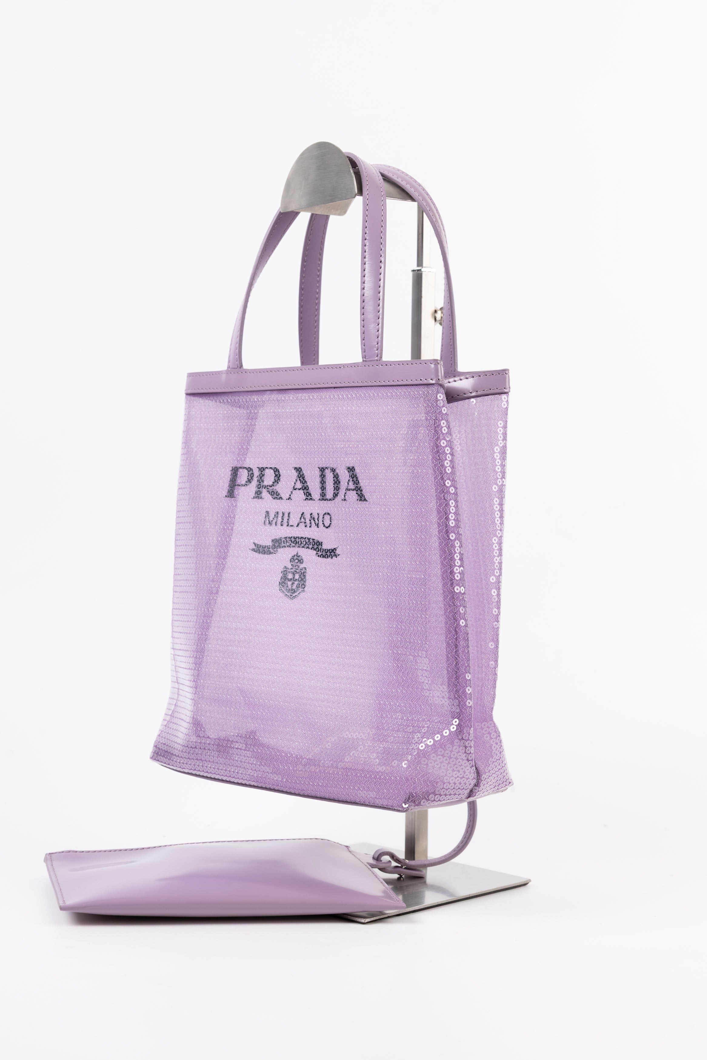 Prada Mini Shopper in Rete Viola con Paillettes