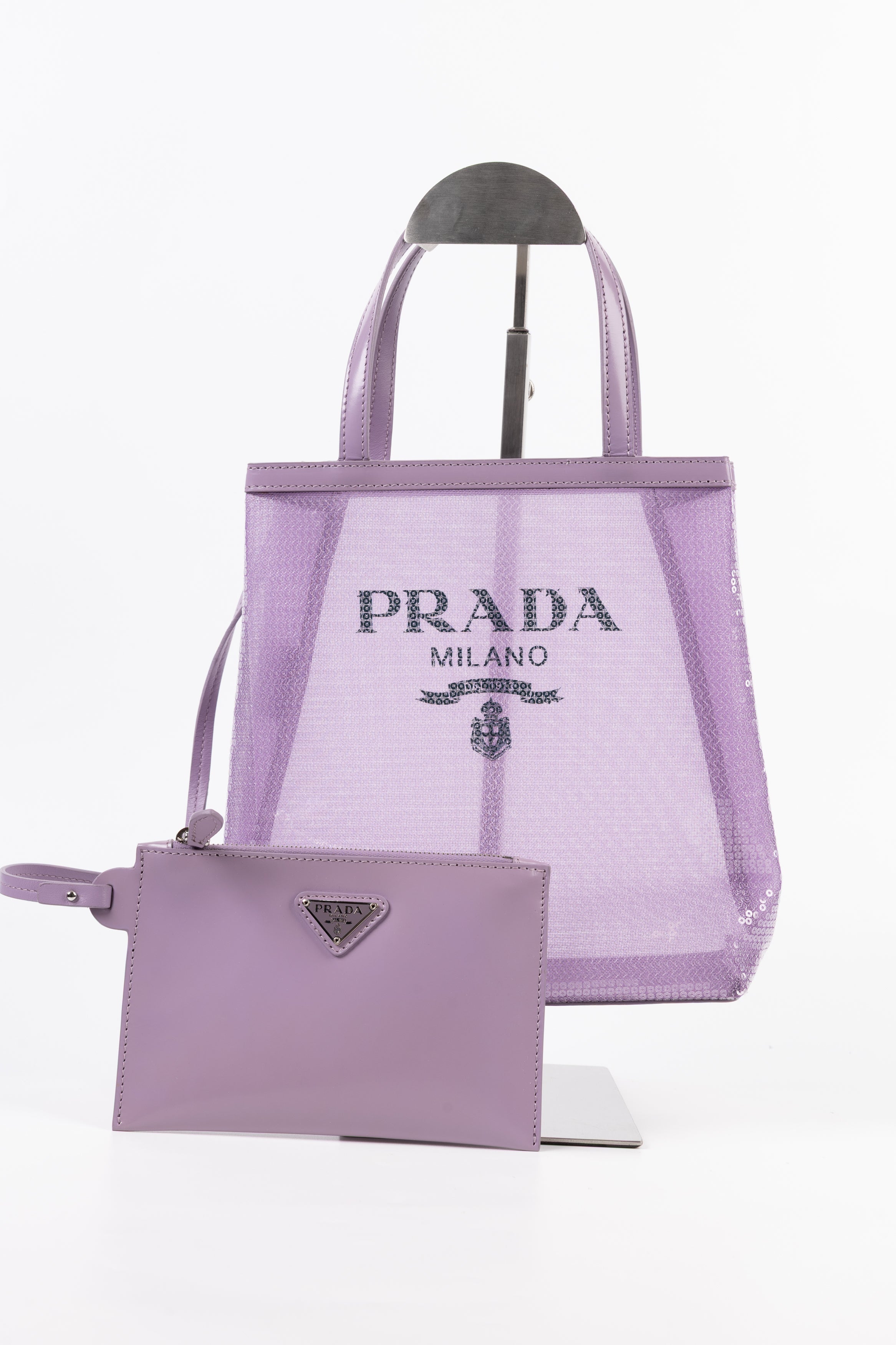 Prada Mini Shopper in Rete Viola con Paillettes