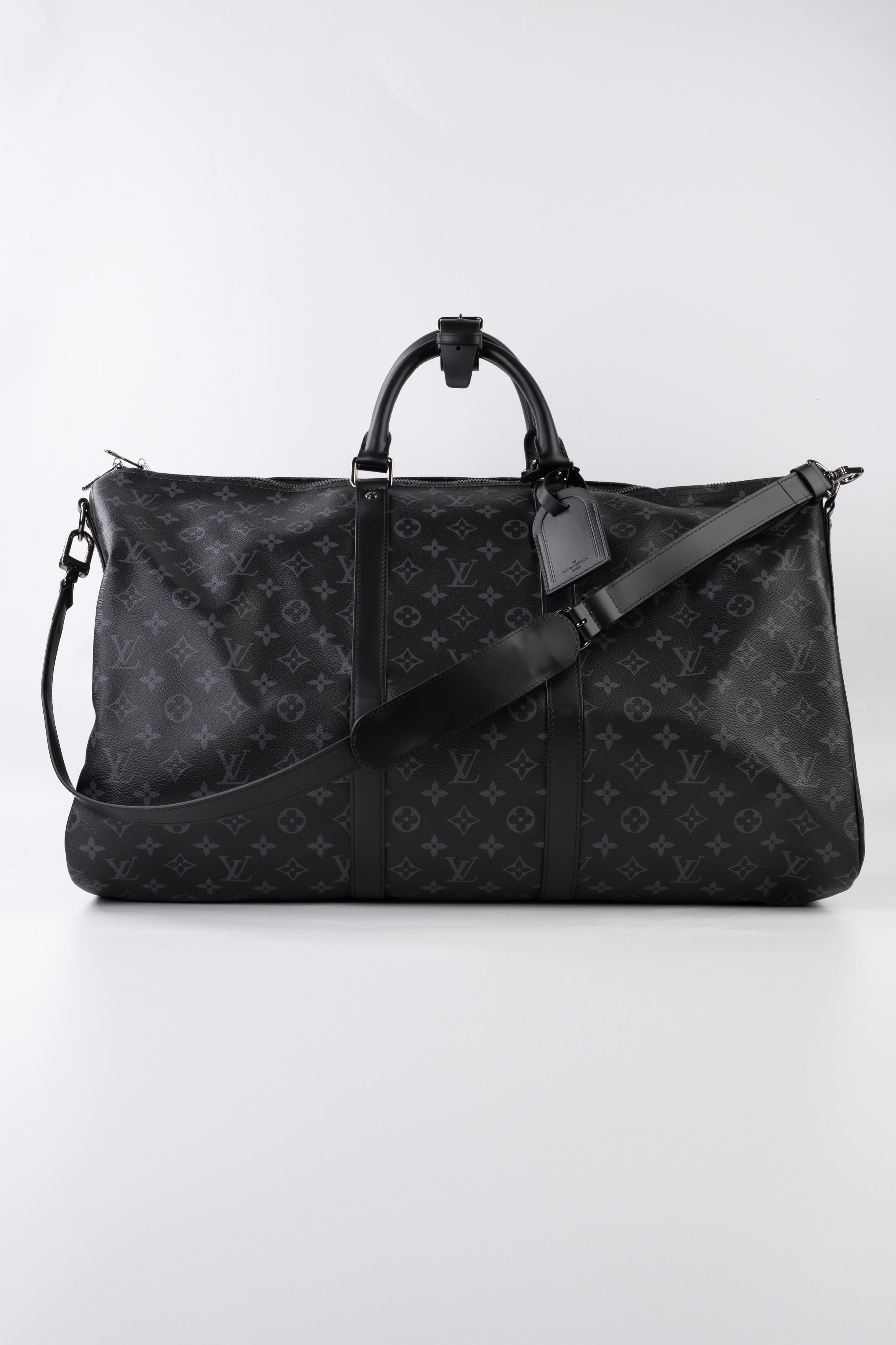 Louis Vuitton Keepall Bandoulière 55 Monogram Eclipse Nero/grigio