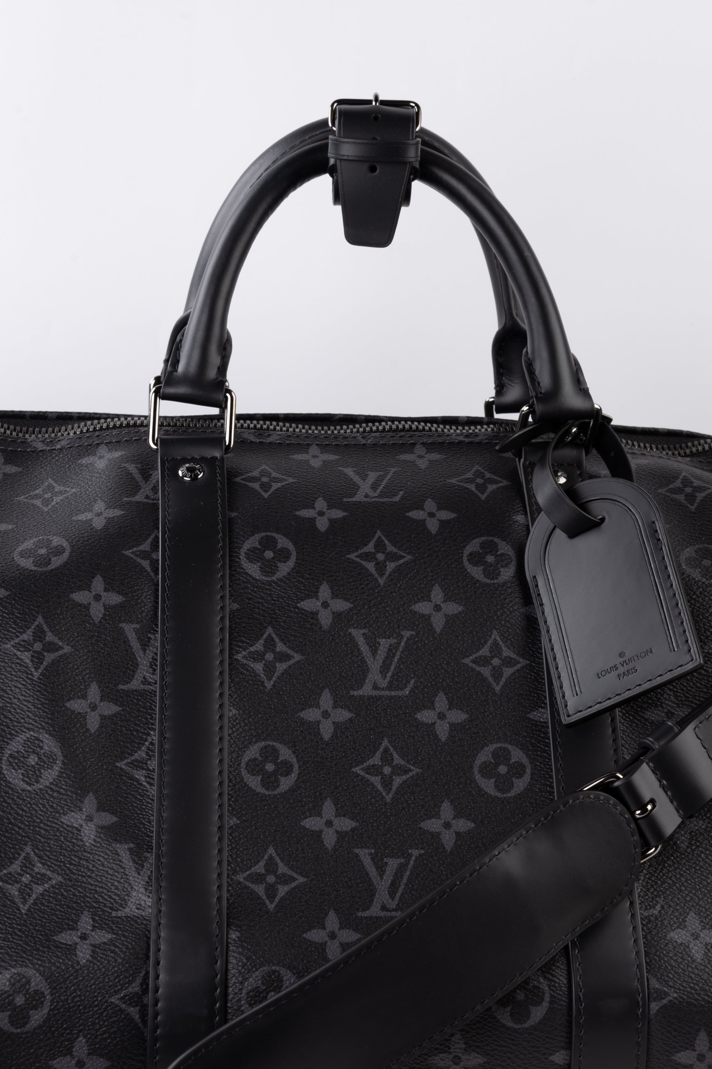 Louis Vuitton Keepall Bandoulière 55 Monogram Eclipse Nero/grigio