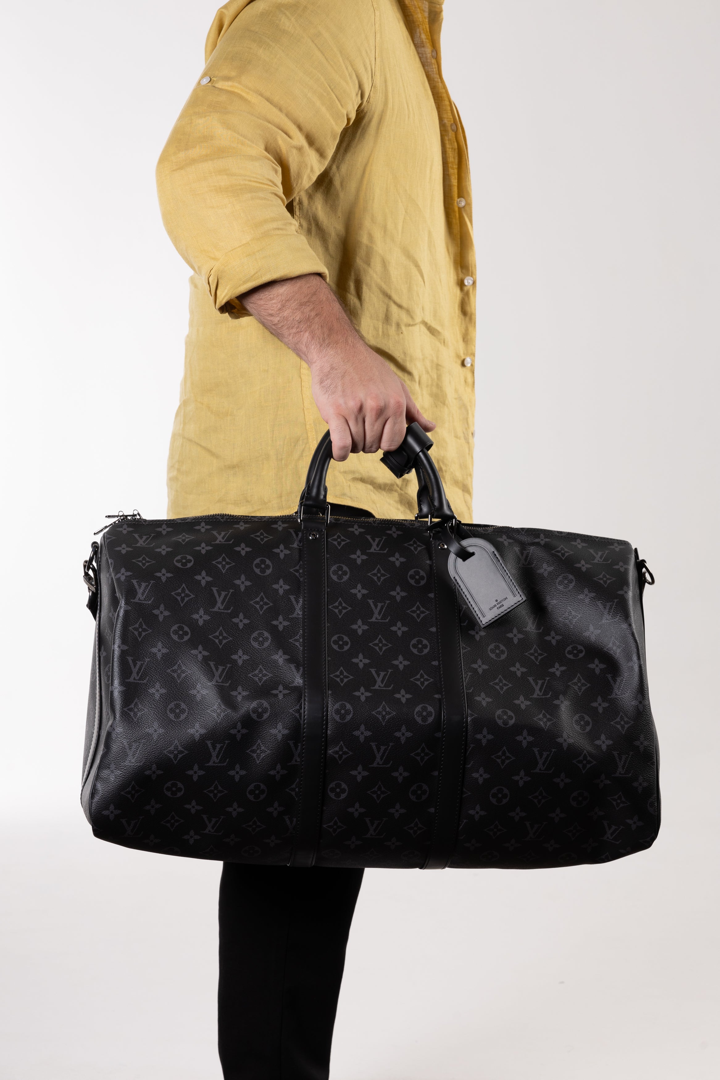 Louis Vuitton Keepall Bandoulière 55 Monogram Eclipse Nero/grigio