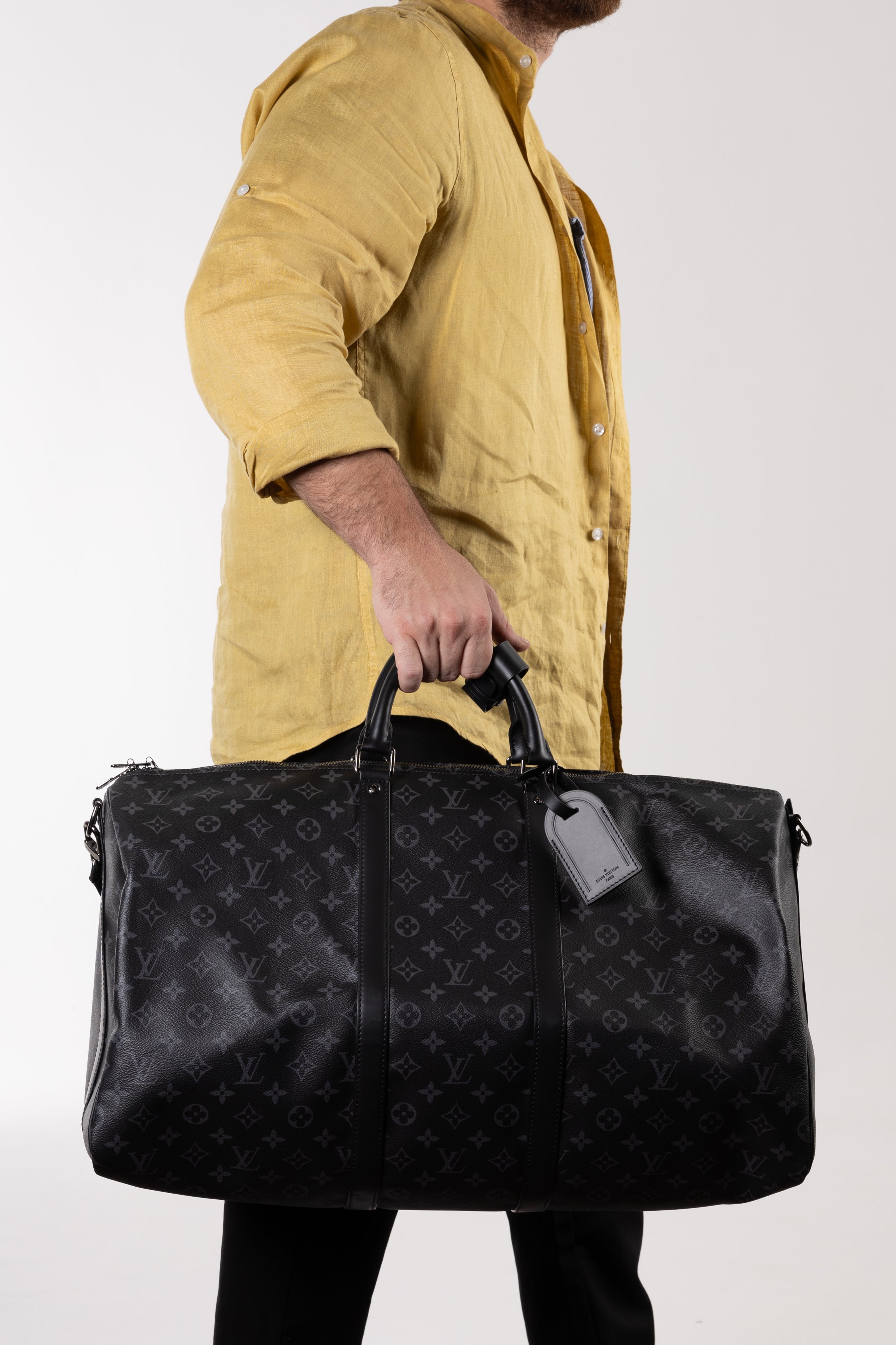 Louis Vuitton Keepall Bandoulière 55 Monogram Eclipse Nero/grigio