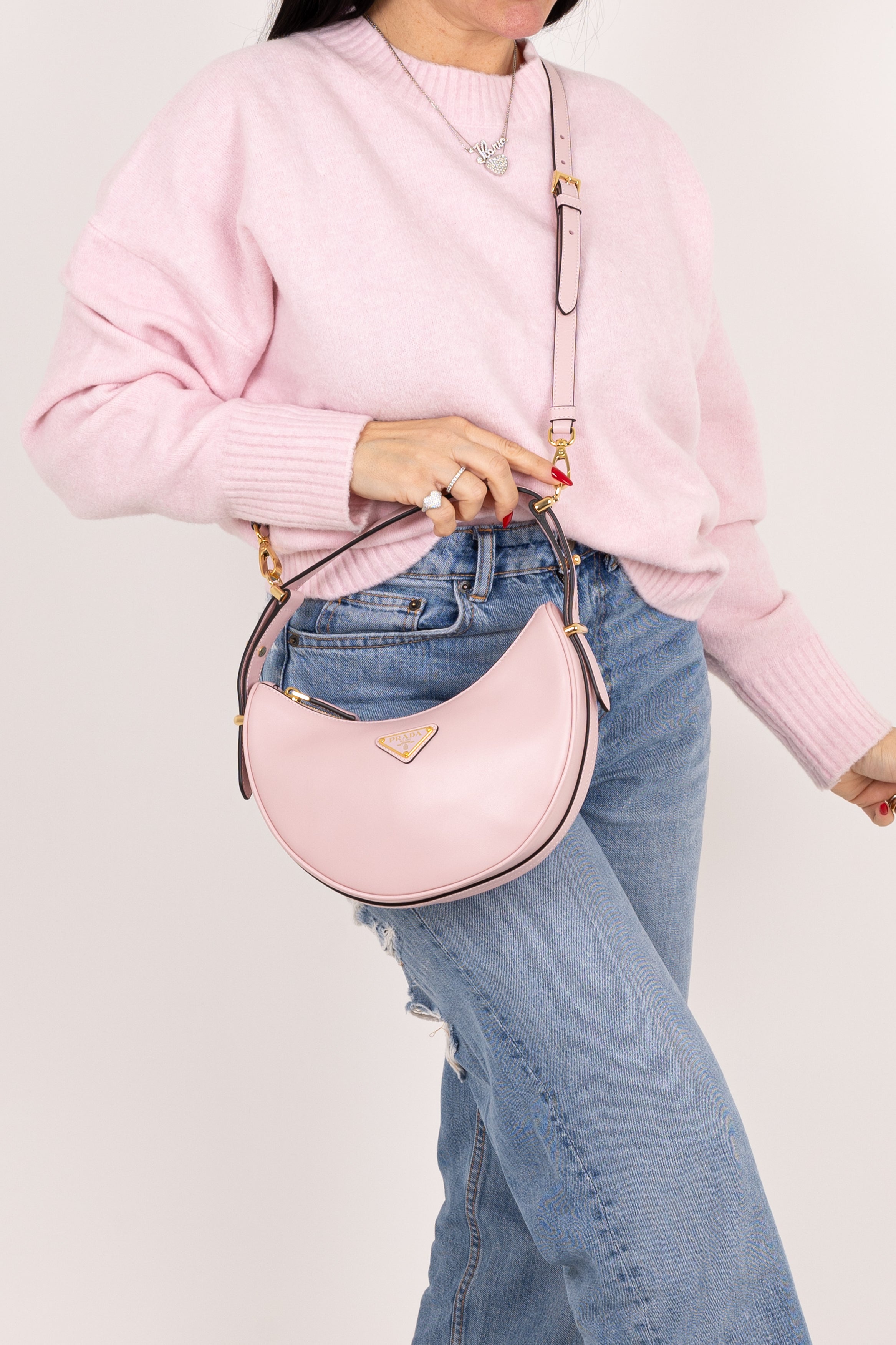 Prada Borsa a Spalla Arqué in pelle rosa