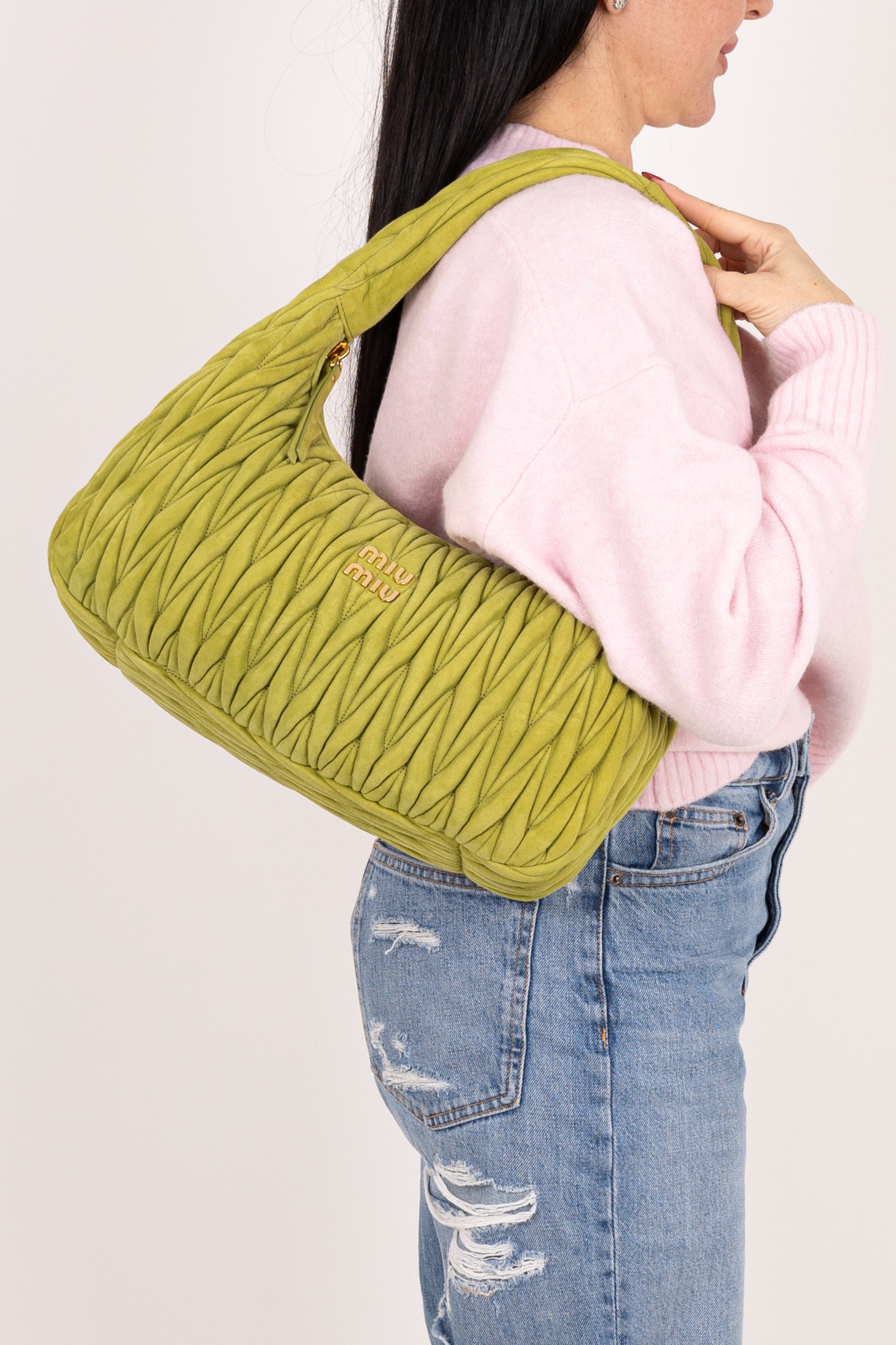 Miu Miu Hobo wander Verde in suede Medium