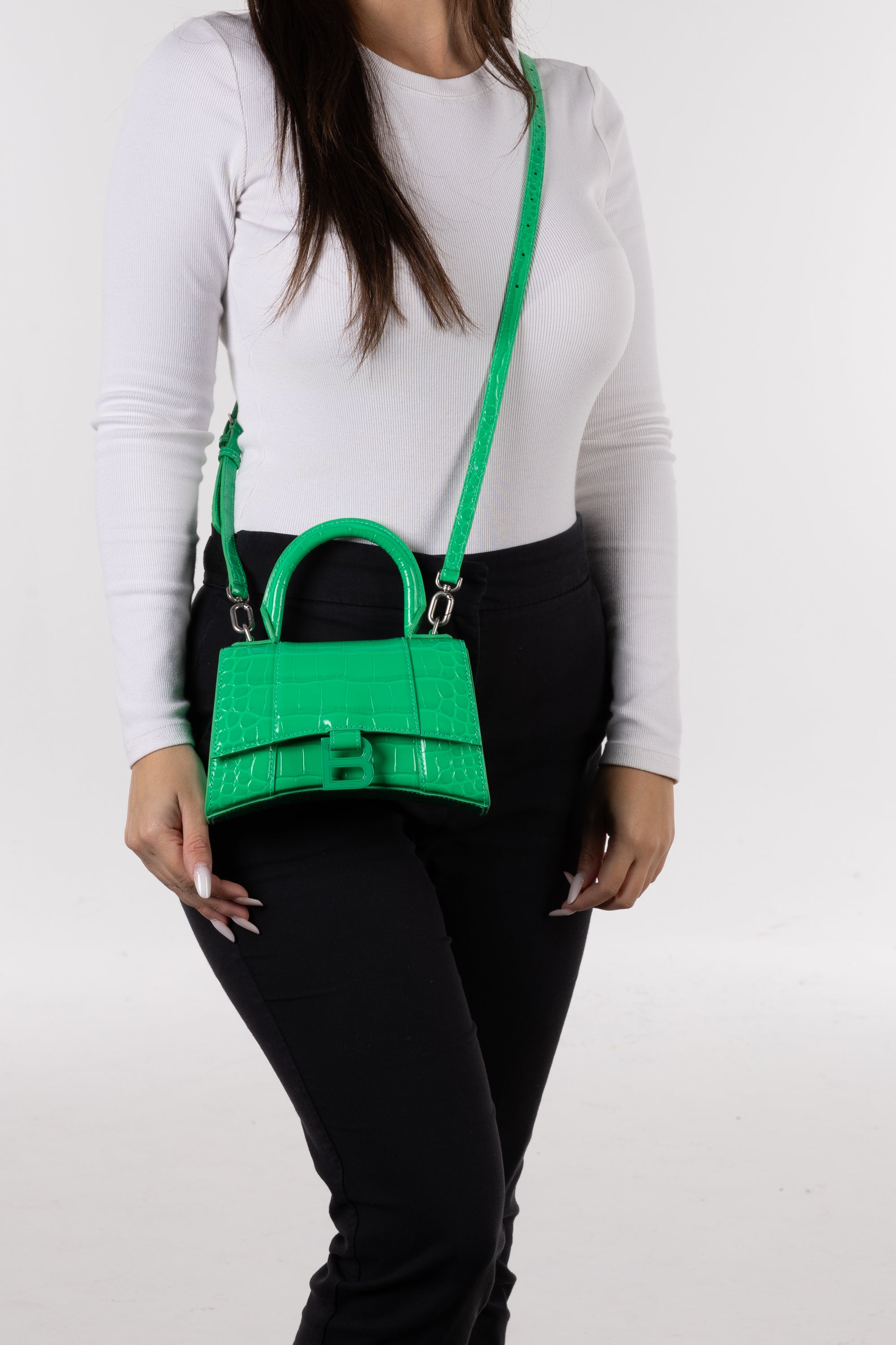 Balenciaga Hourglass Verde in Cocco