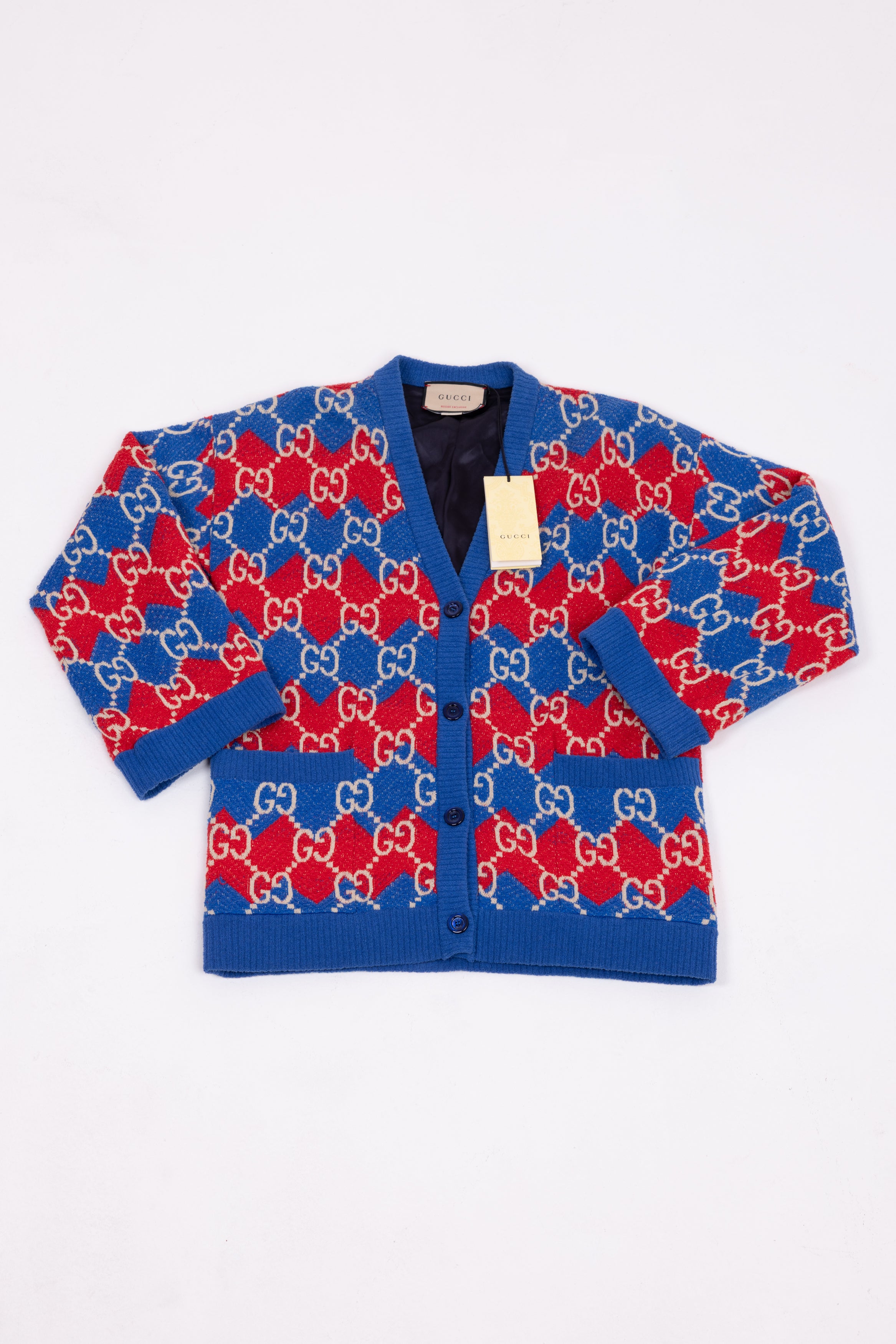 gucci cardigan gg blu/arancione