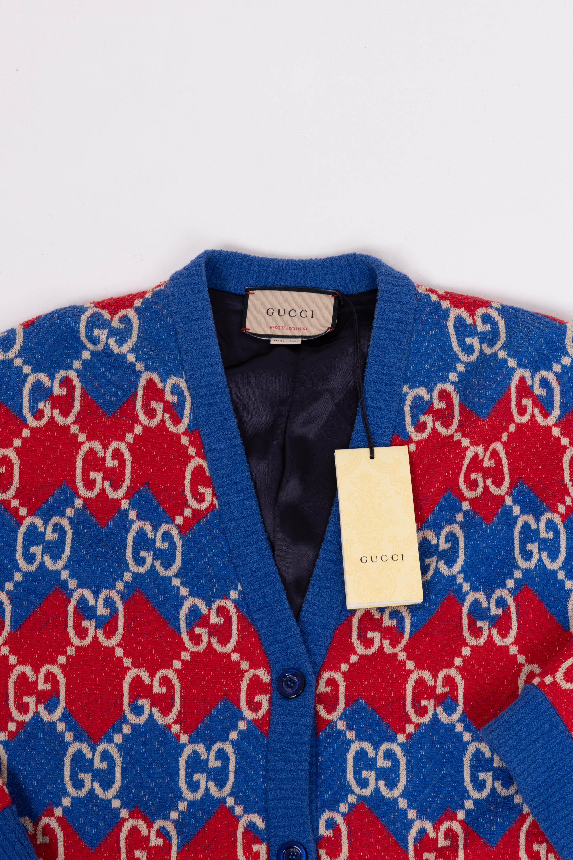 gucci cardigan gg blu/arancione