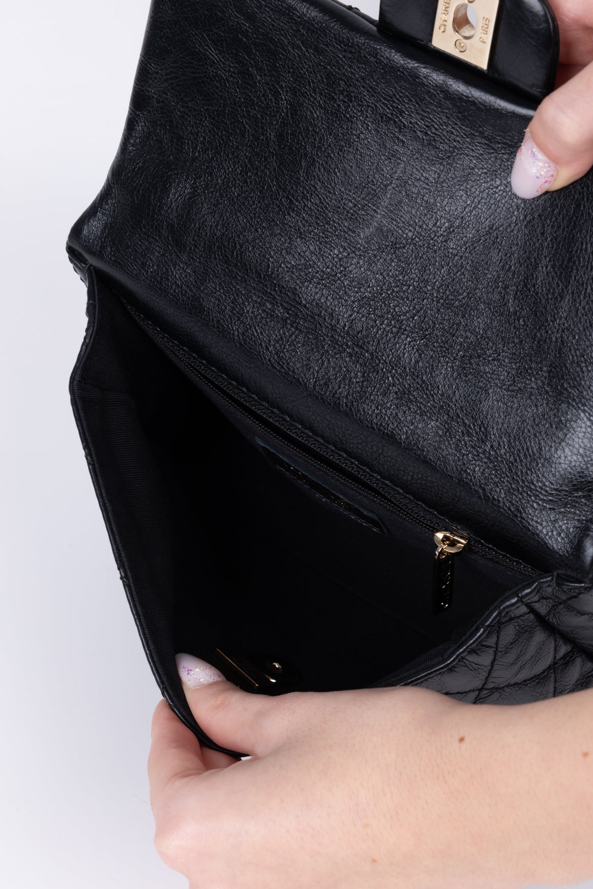 CHANEL TOP HANDLE CRUMPLED CALFSKIN