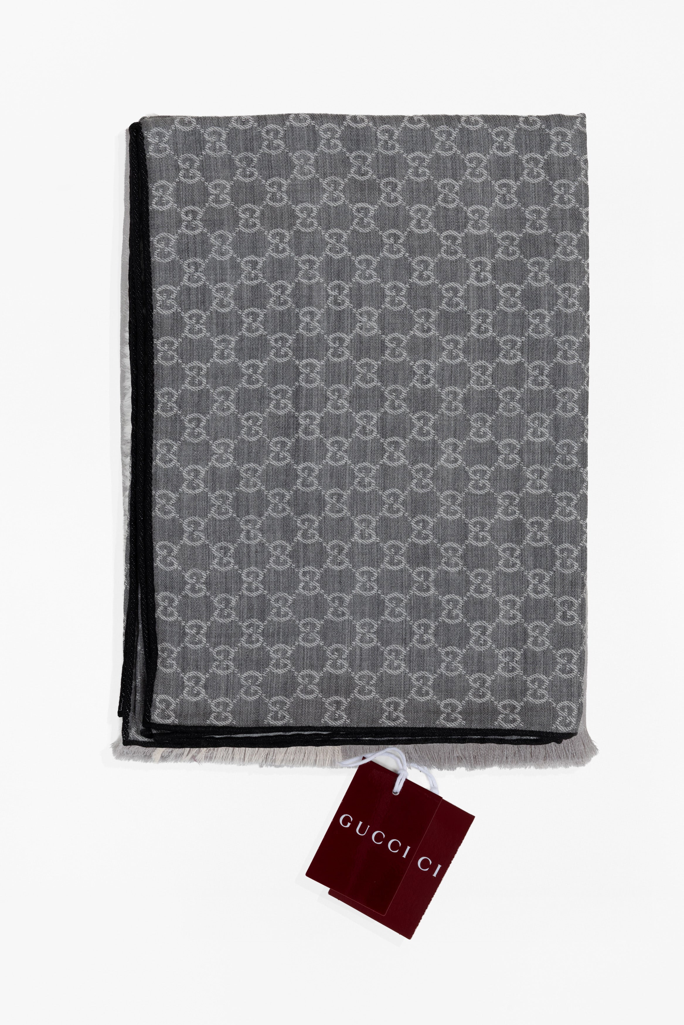 GUCCI STOLA GRIGIA BIANCA BORDO 09